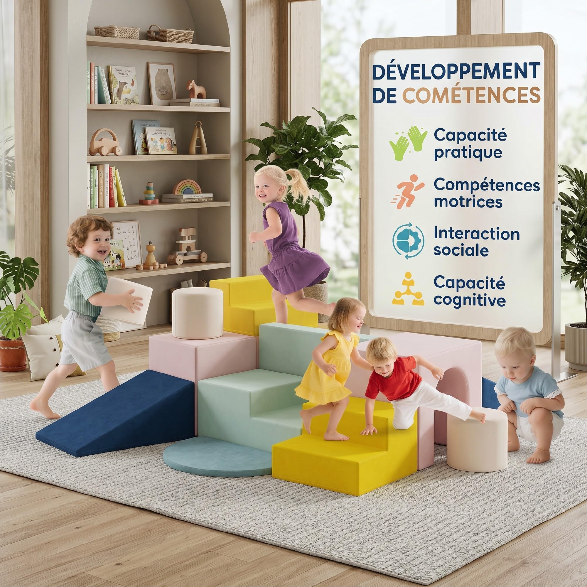AIYAPLAY Parcours Motricité Bébé 8PCS Jouet d'escalade Mousse, Multicolore | Blocs de Construction, Housses en Velours Amovibles et Lavables, Jouets Éducatifs pour Enfants d'Âge Préscolaire