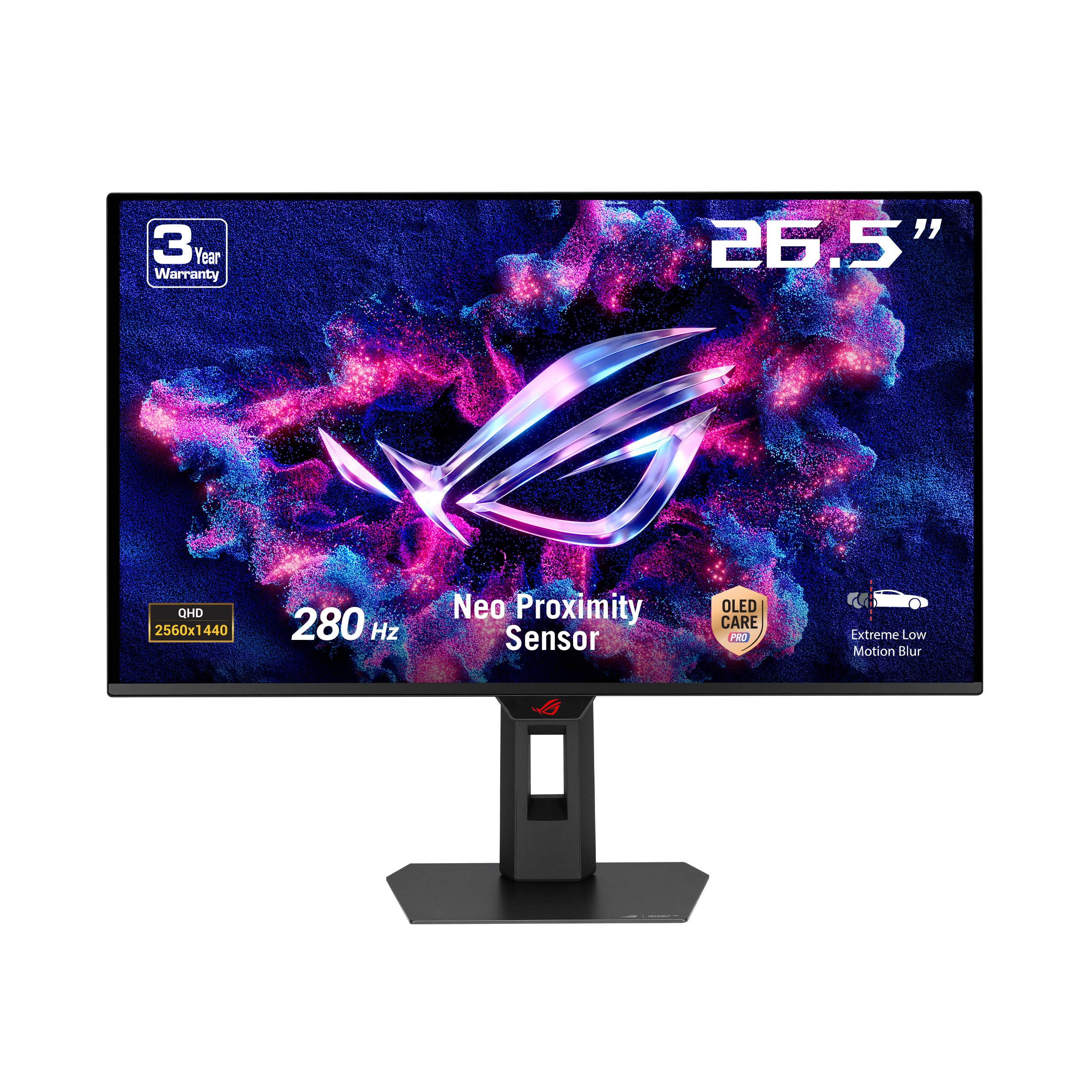 ASUS ROG Strix OLED XG27ACDMS gaming monitor ― 27-inch  1440p QD-OLED panel  280Hz  0.03 ms  Neo Proximity Sensor  ASUS Care Pro  G-SYNC compatible  99% DCI-P3  HDMI 2.1  Type-C 15W