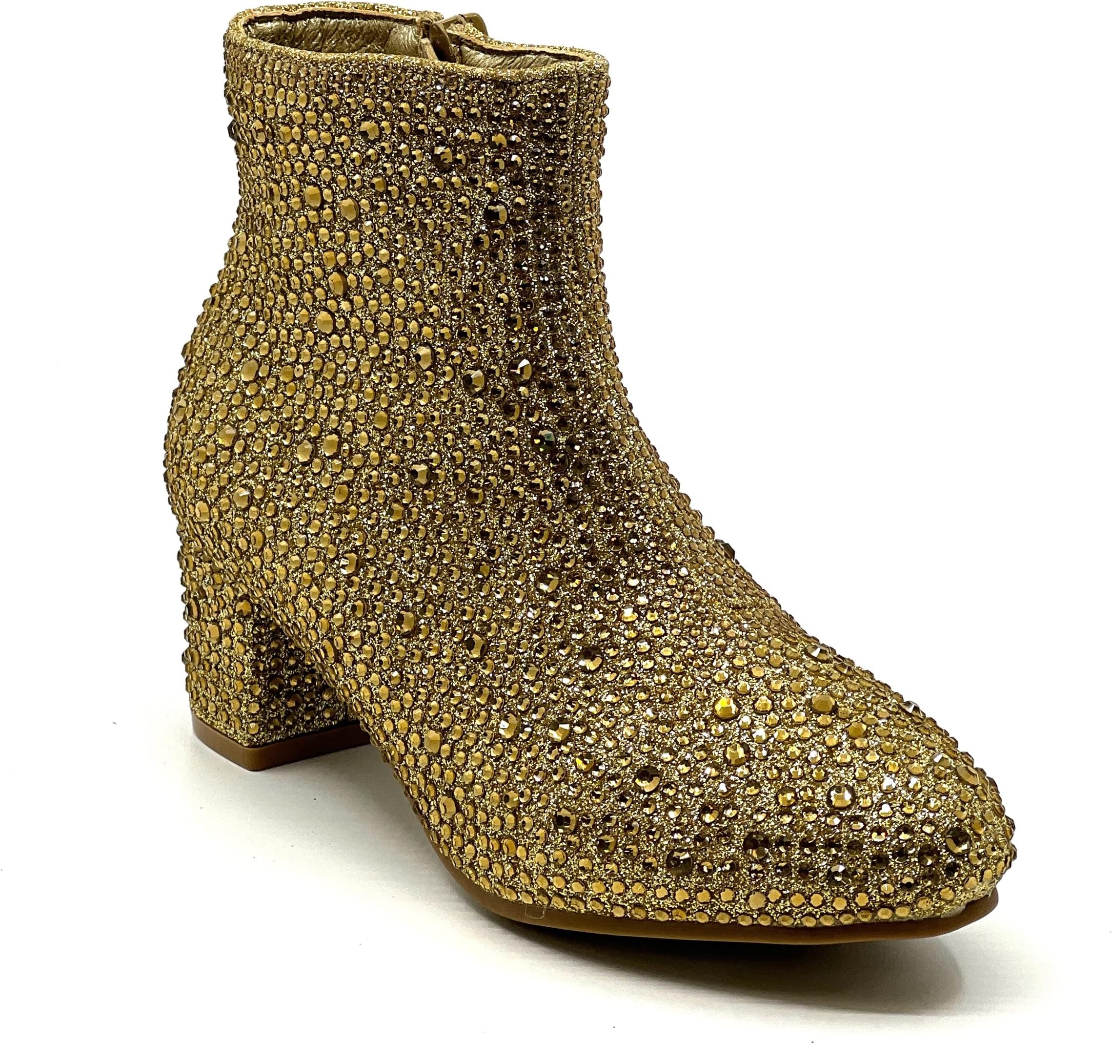 ForeverGirls Rhinestone Boots Kids Low Heel Dress Booties Iceberg-12K Shoes Gold Rhinestone 1
