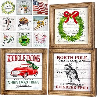 Set of 3 Rustic Wood Frames for Tiered Tray Decor - 36 Interchangeable S...