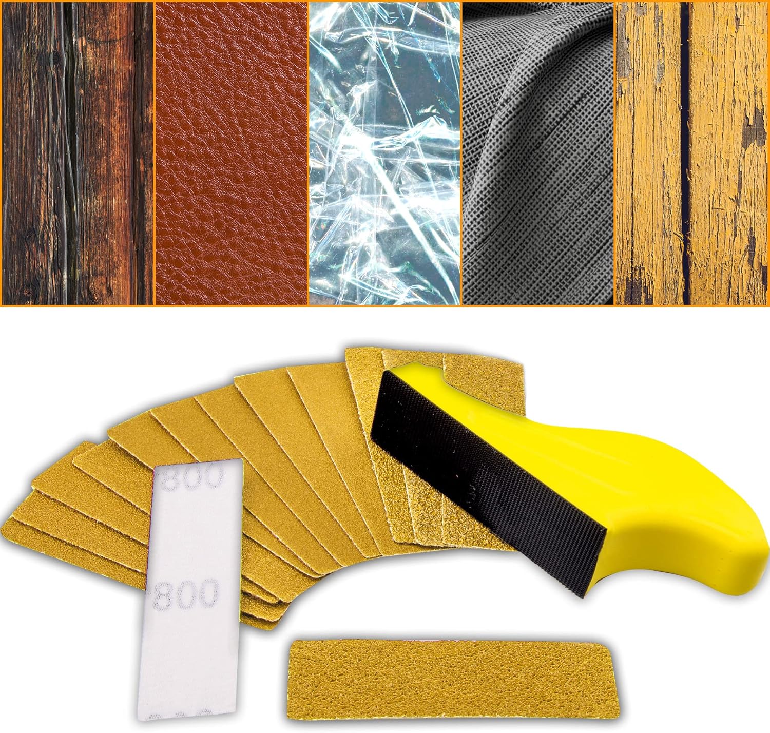 AUSTOR Micro Sander Kit with 100 Pcs Sandpaper 3.5 x 1 Inch Hook and Loop Sanding Strips Assorted 40/60/80/120/180/240/320/400/600/800 Grit Micro Sander Paper Sheets for Small Handmade Polish Works - - 