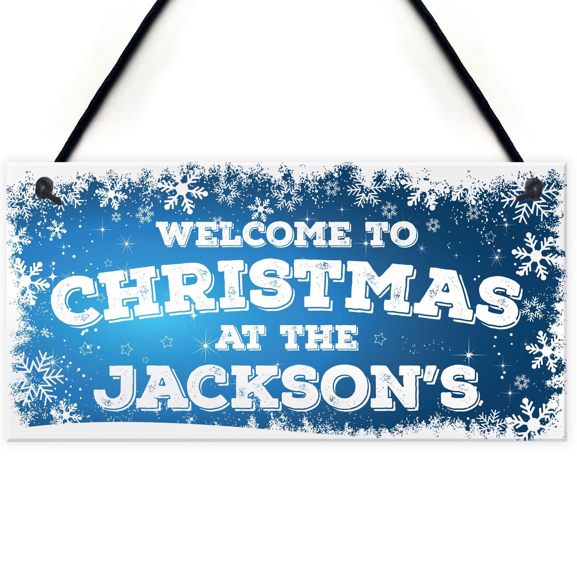 Red Ocean Personalised Christmas At The Family Name Decor Hanging Plaque Xmas Gift Sign