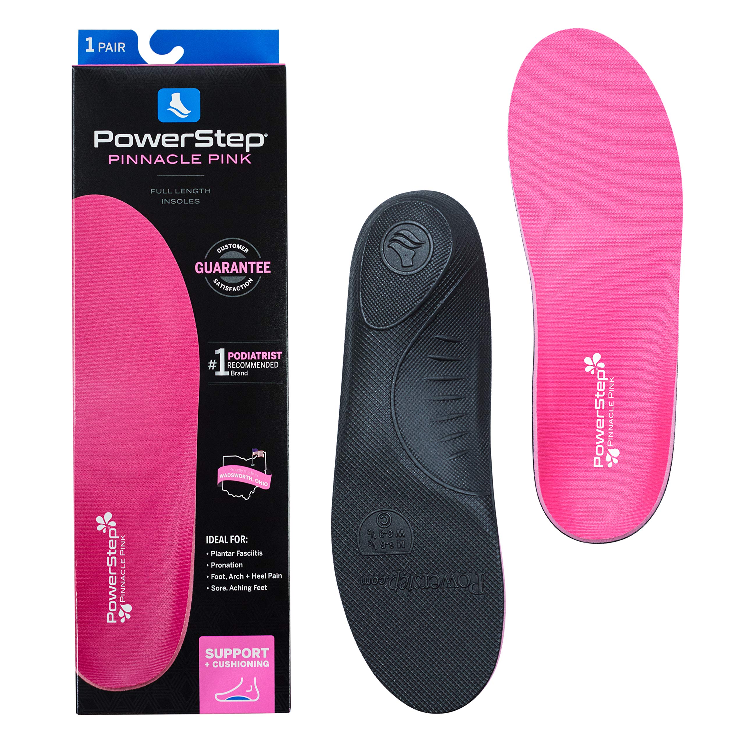 PowerstepPowerStep Women's Pinnacle Pink Insole, 10-10.5 / Men's 8-8.5