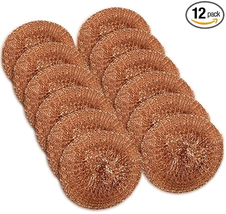 12 Pack Copper Coated Scourers by Scrub It Scrubber Pad Used for Dishes, Pots, Pans, and Ovens. Easy scouring for Tough Kitchen Cleaning.