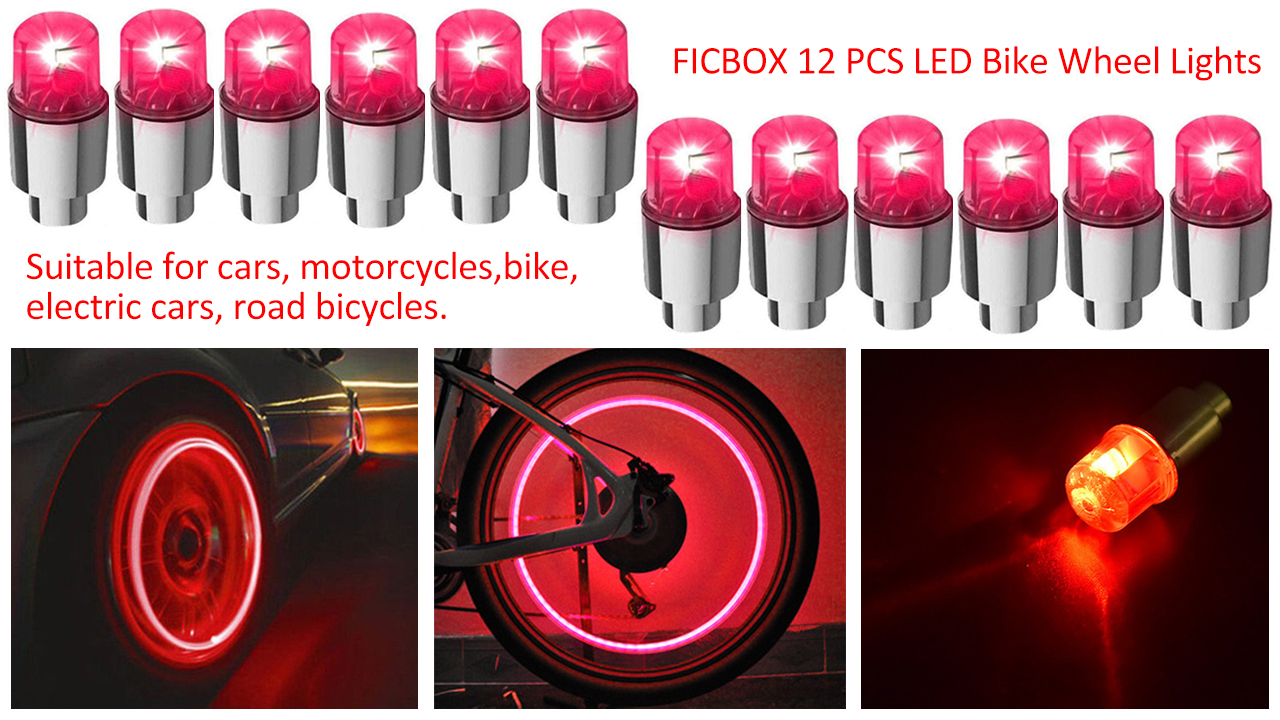Image of 12 PCS LED Wheel Lights Flash Light Tire Valve Cap Lamp for Car Trucks Motorcycle Bike (Red)