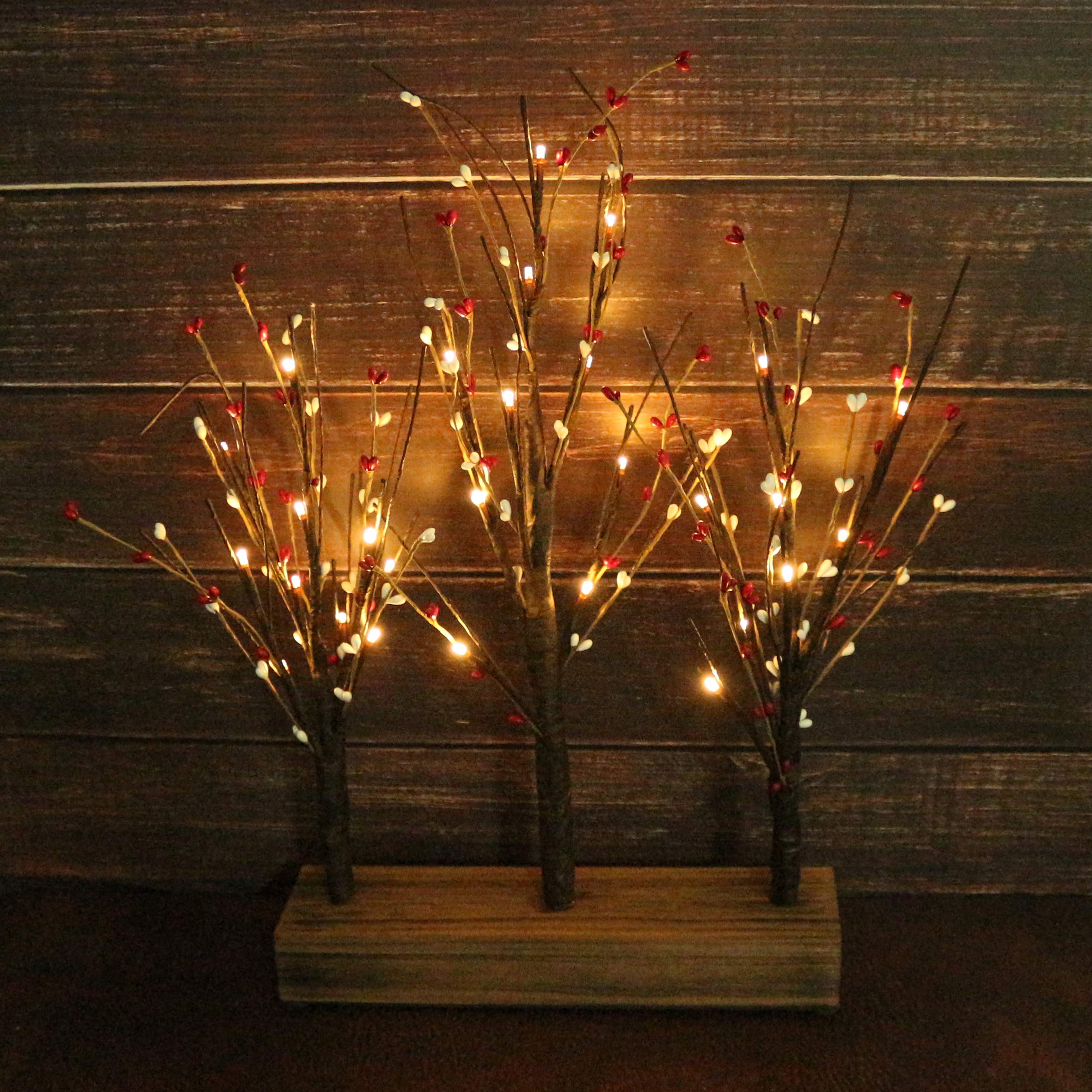CVHOMEDECO. Funciona con baterías con Temporizador Iluminado Pip Berry Tree Tres árboles Luces LED de Mesa, para el hogar/Fiesta/Boda/Festival/Decoración de Interiores, H 53 cm