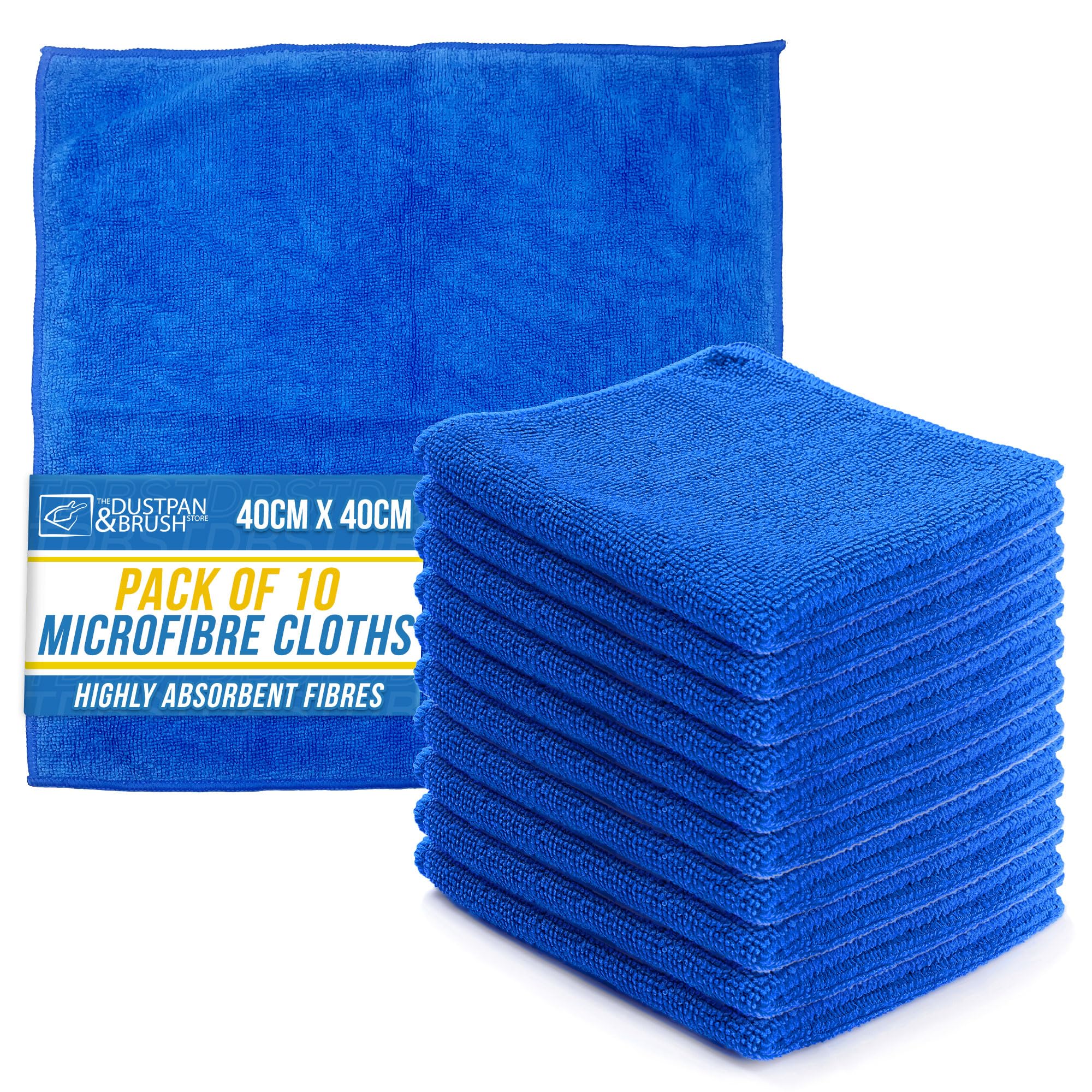 Tdbs The Dustpan And Brush Store Blue Microfibre Cleaning Cloth, Large Size 40X40cm, Super Absorbent Lint Free Microfiber Cloths Cleaning For Home, Kitchen, Surface, Mirrors, Bathrooms, Motorbike, Car (, 10)