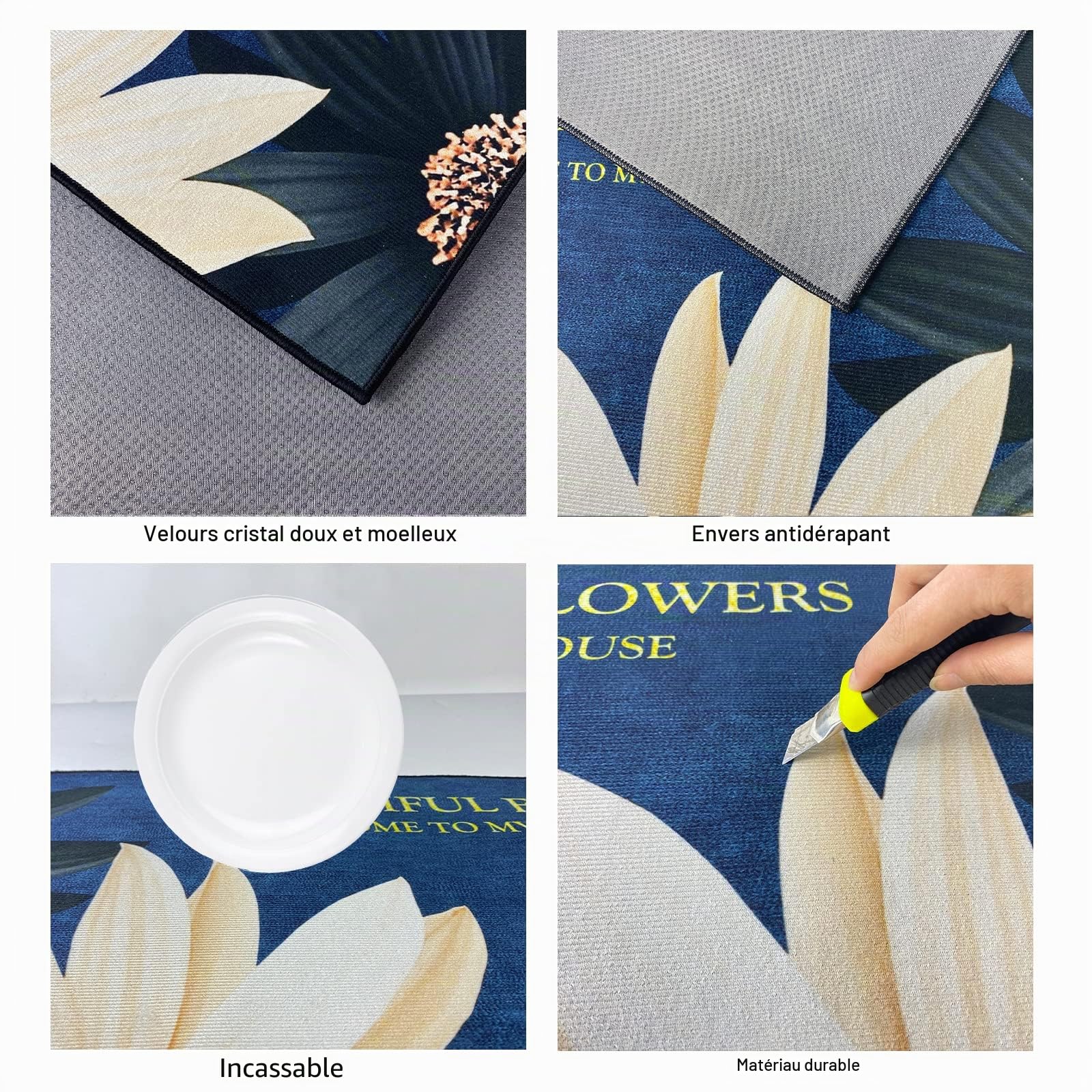 Lot de 2 Tapis de Sol Anti-Fatigue Imperméables Antidérapants Confortables Floral A 40x60+40x120cm