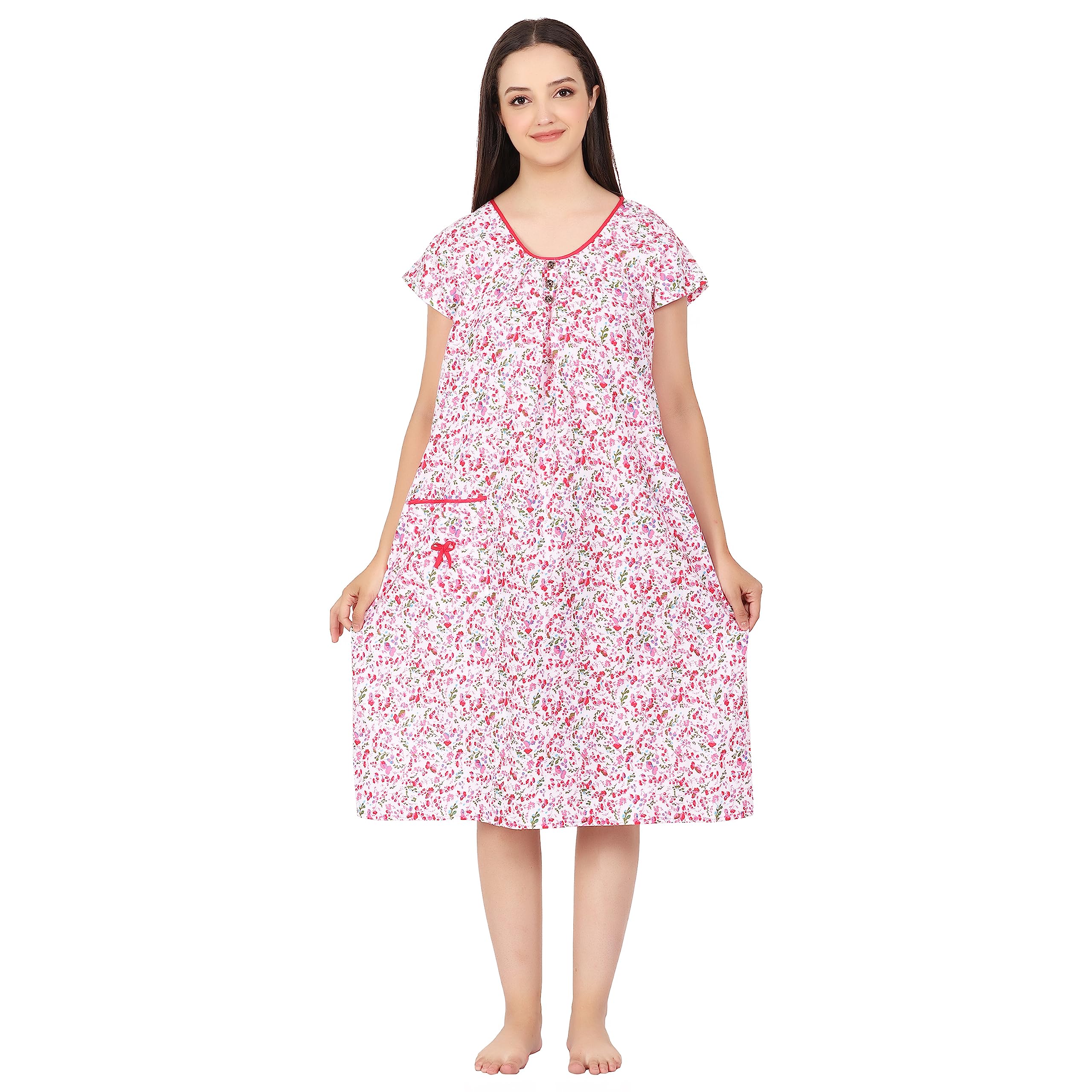 Woman's Long Short Calf Length Pure Cotton Nighty Multicolour