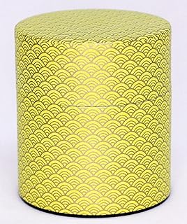 KOTODO Washi Paper Tea Tin Canister: Wide 5.3oz (150g) Bright Yellow Waves with Gold Outlines (#87), Japan