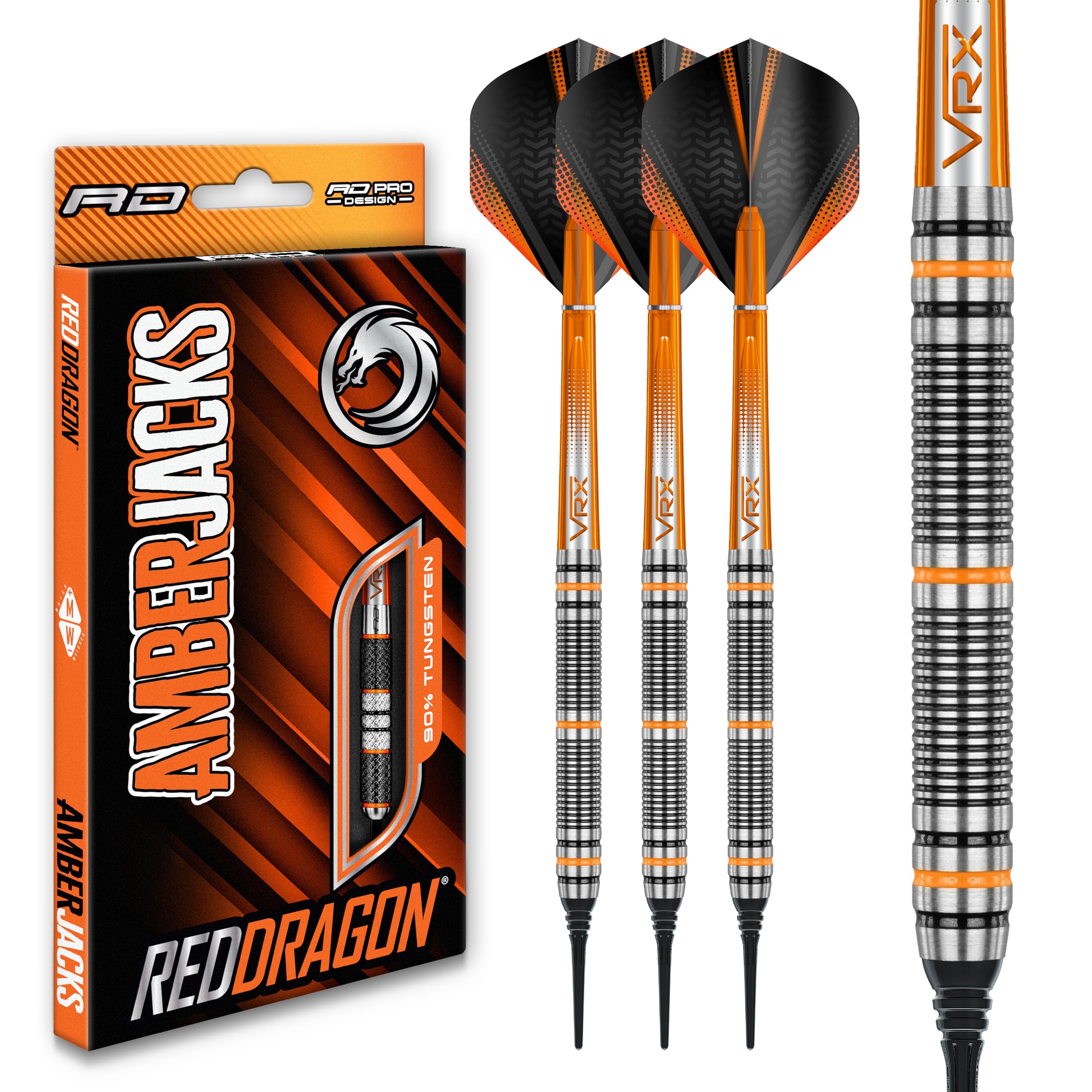 RED DRAGON Amberjack 2 Soft Tip: 18g - Tungsten Soft Tip Darts Set with Flights and Stems