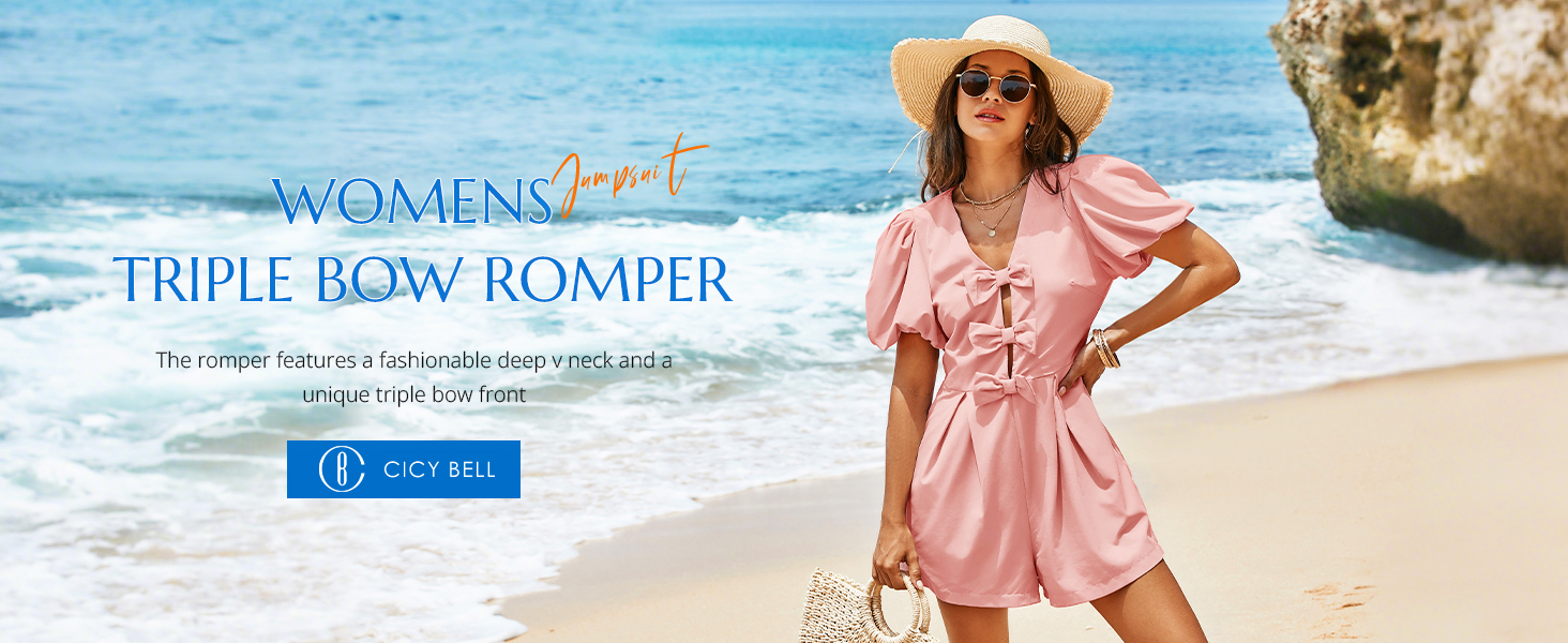 Amazon.com: Cicy Bell Womens Cute Rompers Bow Front Puff Sleeve V