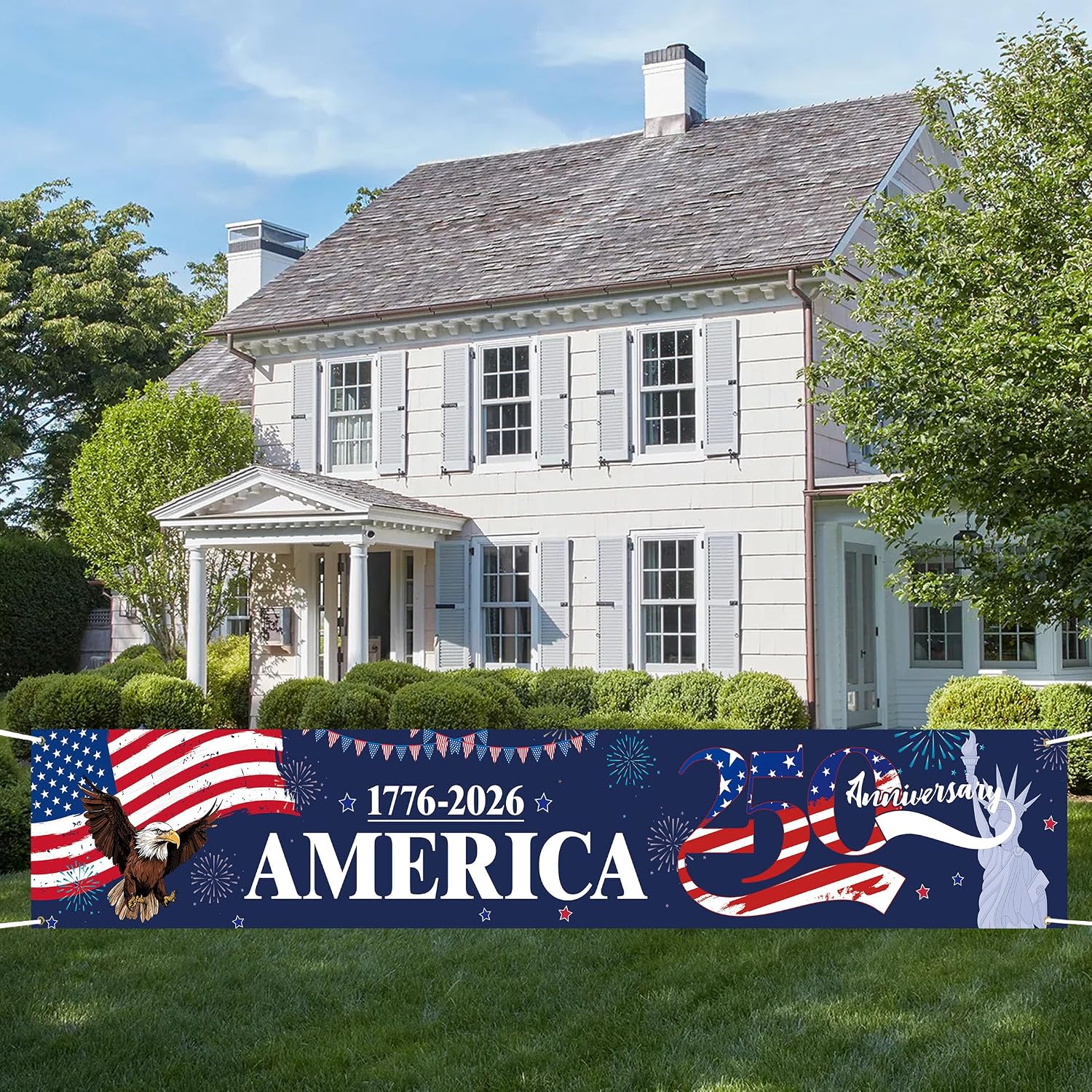 250th Anniversary Banner, 250 Years USA Patriotic Outdoor Sign, Celebrate America 1776-2026 Semiquincentennial Home Garden Decoration