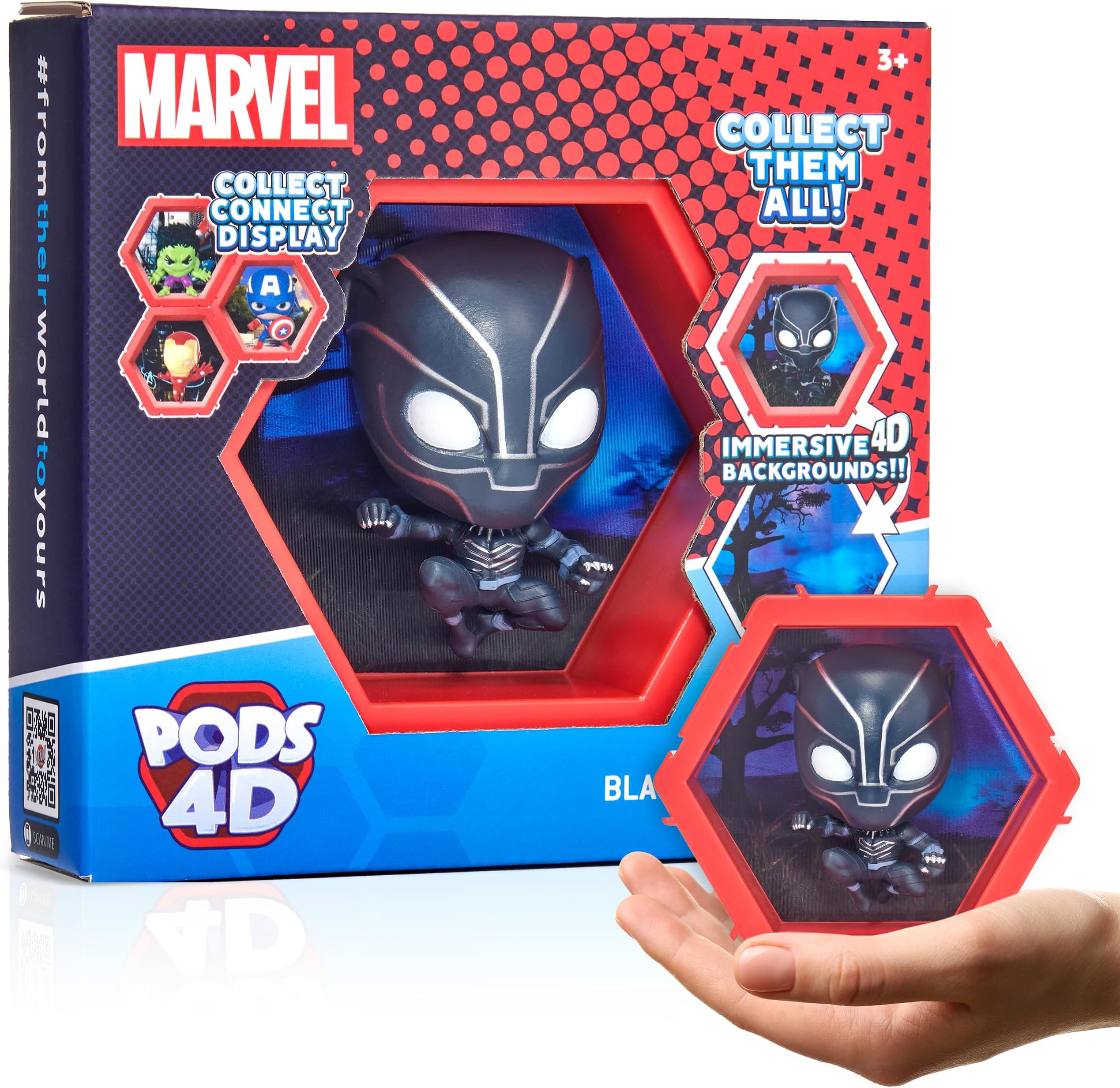 WOW! PODS 4D Marvel Black Panther | Unique Connectable Collectable Bobble-head figure that Bursts from their World into Yours | Wall or Shelf Display | Marvel Toys and Gifts | Series 1 no. 411