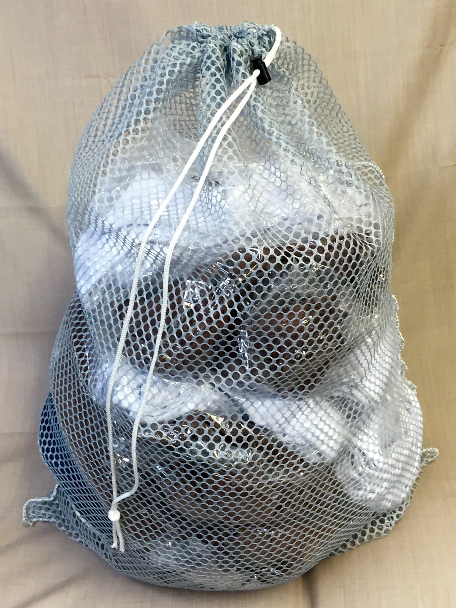 (6 Pack) Gray Mesh Laundry Net Bag Size 15 x 20 Draw Cord & Spring Lock. Commercial Grade Made in USA
