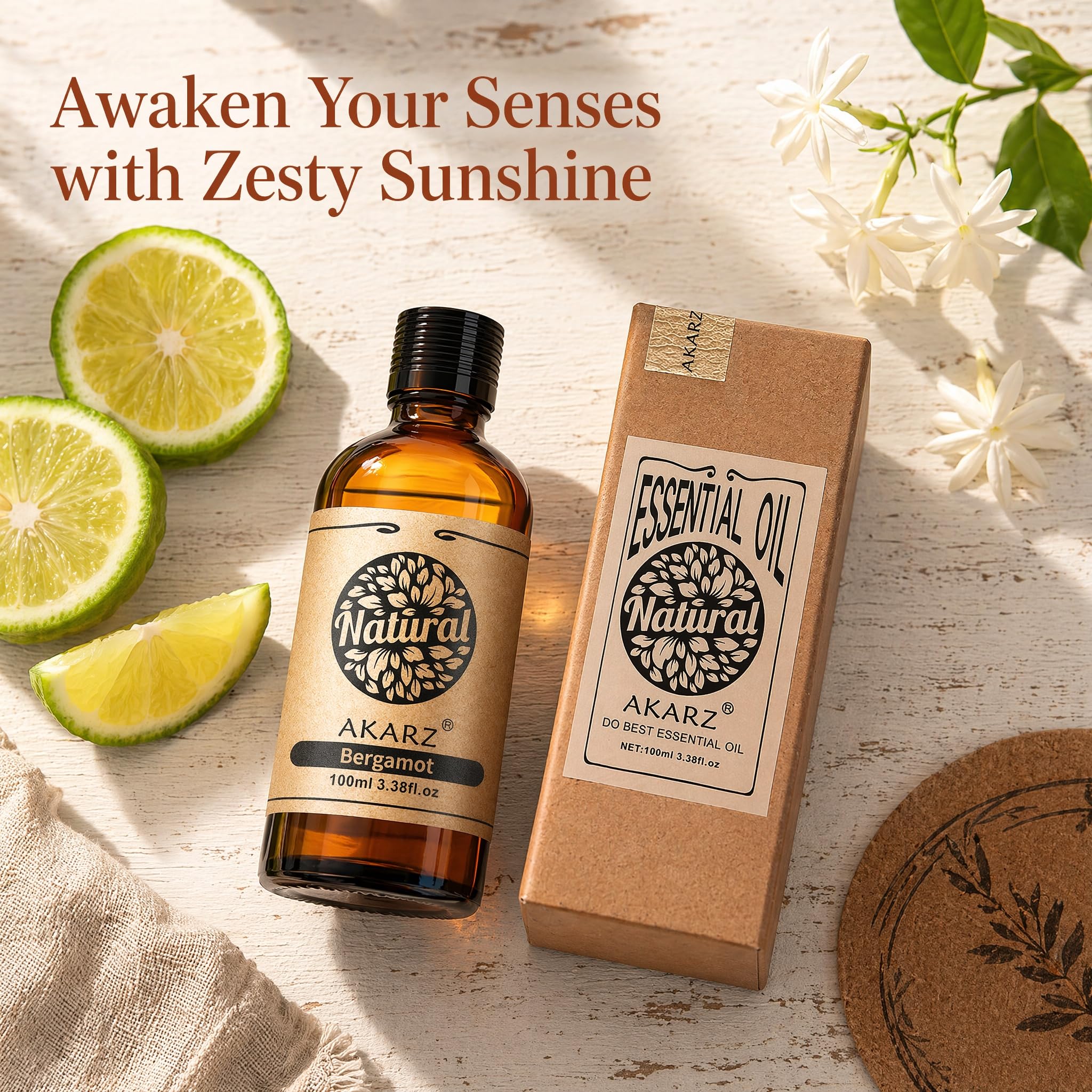 AKARZ 100ml Olejek esencjny z Bergamotu - Naturalny olejek aromatyczny do dyfuzorów, lamp aromatycznych i aromatów pomieszczeń
