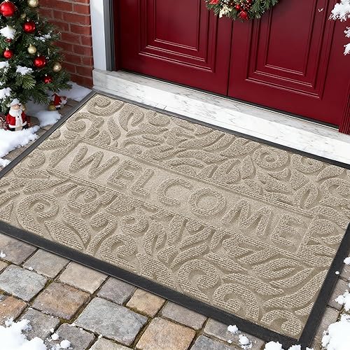 Vista 66 de Yimobra Tapete de bienvenida grande de 47 x 32 pulgadas, impermeable, antideslizante, para puertas delanteras, entradas exteriores, tapete de Beige
