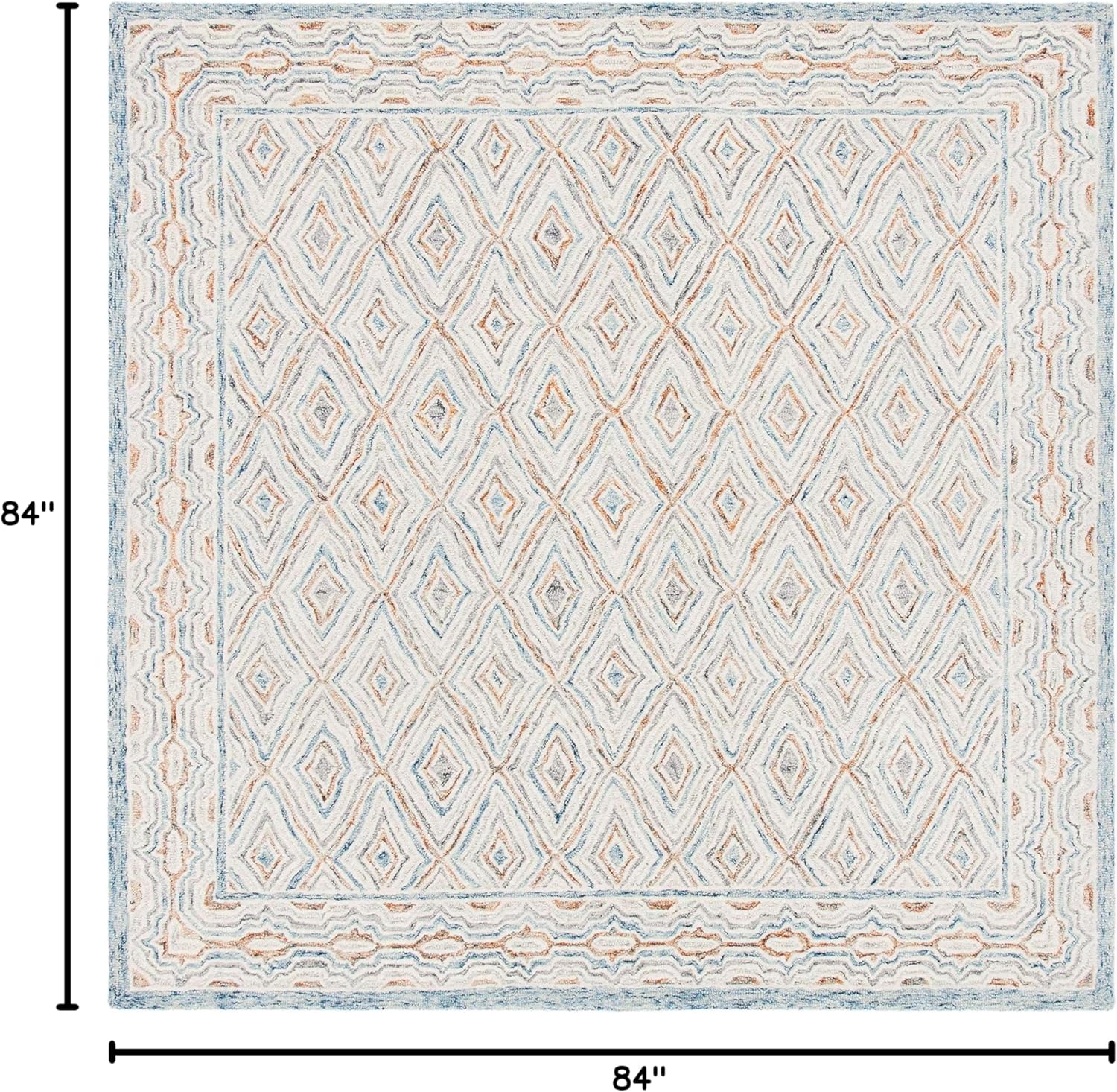 SAFAVIEH Capri Collection Area Rug - 7' Square, Blue & Rust, Handmade Wool, Ideal for High Traffic Areas in Living Room, Bedroom (CPR217M)