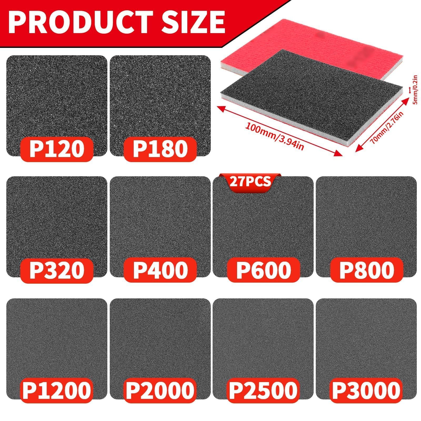 TXXATX 27 Pieces Sanding Sponge 600 Grits Sponge Sanding Pads Flexible Pads Washable and Reusable Wet and Dry Blocks Sandpapers for Drywall Wood Furniture Metal Polishing Painting Auto Repair - Image 3