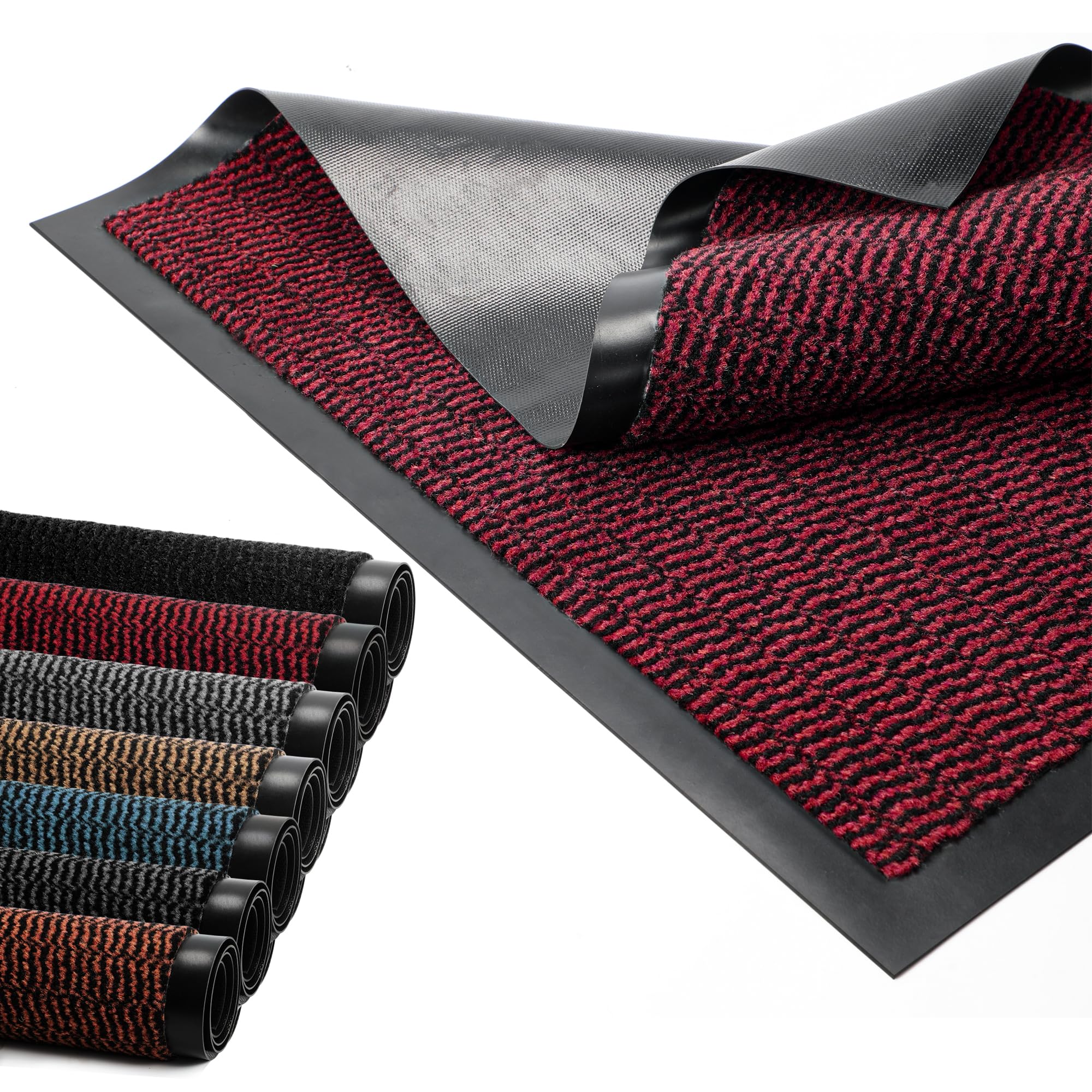 BLADO Door Mat Barrier Mat Non Slip Rubber Mats Washable Light Weight Heavy Duty | Floor Mats Kitchen Rugs Dirt Trapper Doormat Entrance Rug Shoes Scraper Super Absorbent Carpet (90cm x 120cm, Red) โ image 1