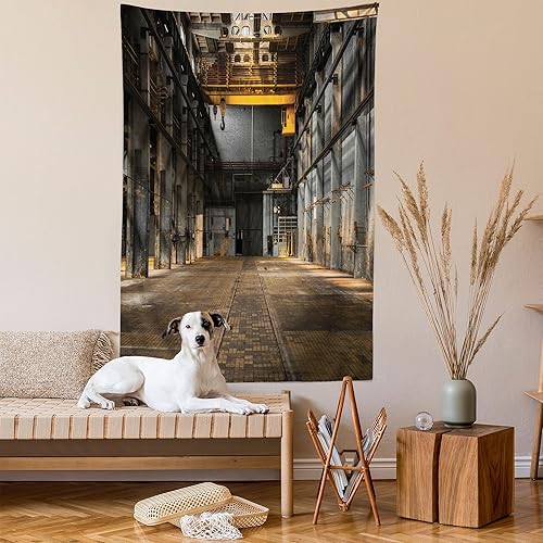 Miniatura 2 de Ambesonne Tapiz industrial, interior industrial de construcción de edificios de fábrica antigua, almacén espeluznante, colgante de pared para