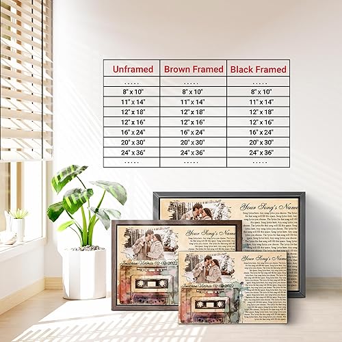 Vista 56 de H-DEWALL Letras de canciones personalizadas, lienzo enmarcado en marrón, música romántica del día de San Valentín, regalo personalizado para marido