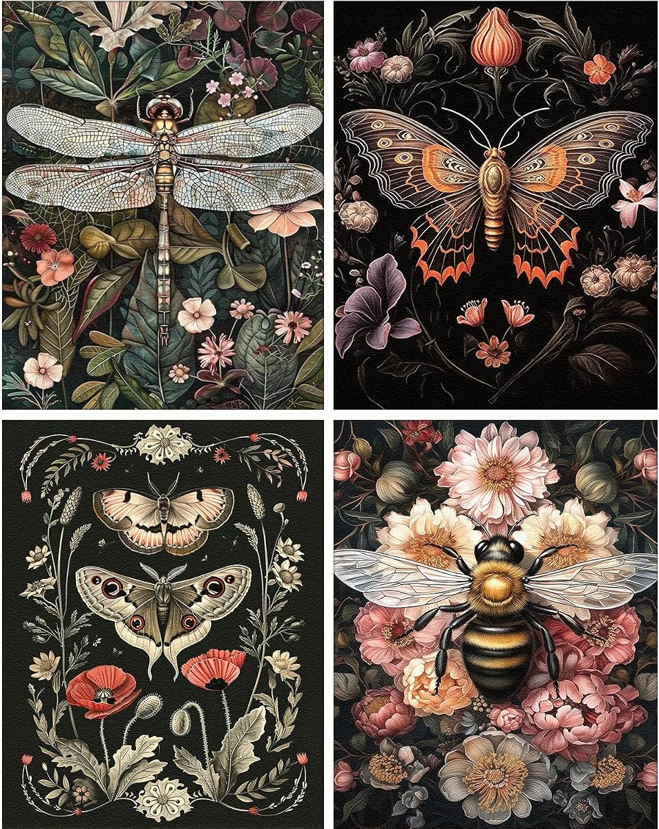 4 Pack Insect Flower Diamond Art Kits for Adults,5D Diamond Painting Kits | Dimond Art Paintings DIY Round Diamond Dots Full Drill Gem Art Craft Kit for Home Decor and Gifts 12X16 inch