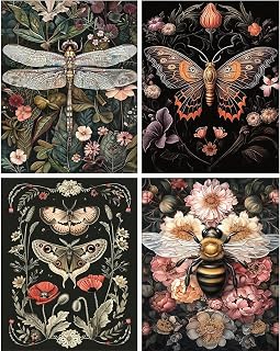 4 Pack Diamond Art Kits for Adults Beginners,Dragonflies, Butterflies, Moths, Bees Full Round Drill DIY Diamond Painting Kits,Paint by Diamonds Dot Gem Art Crystal Easy,Home Wall Decor 12x16Inch