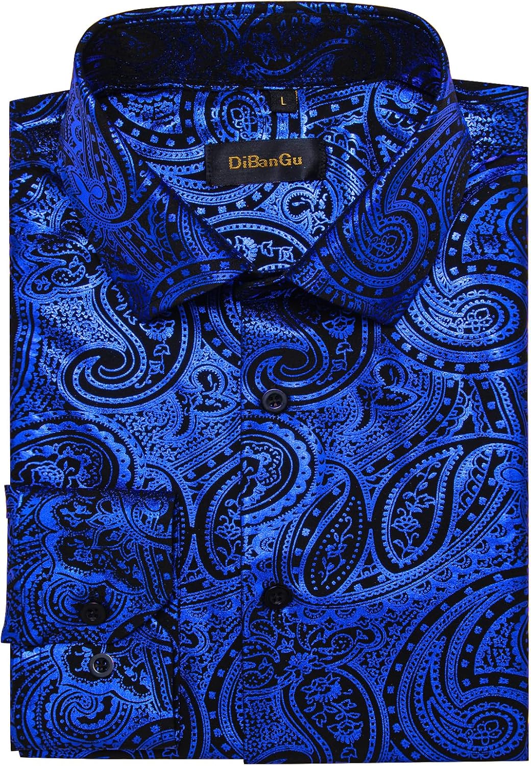 DiBanGu Mens Paisley Dress Shirt Luxury Printed Long Sleeve Button Down Shirts Regular Fit Shiny Shirts for Wedding Prom