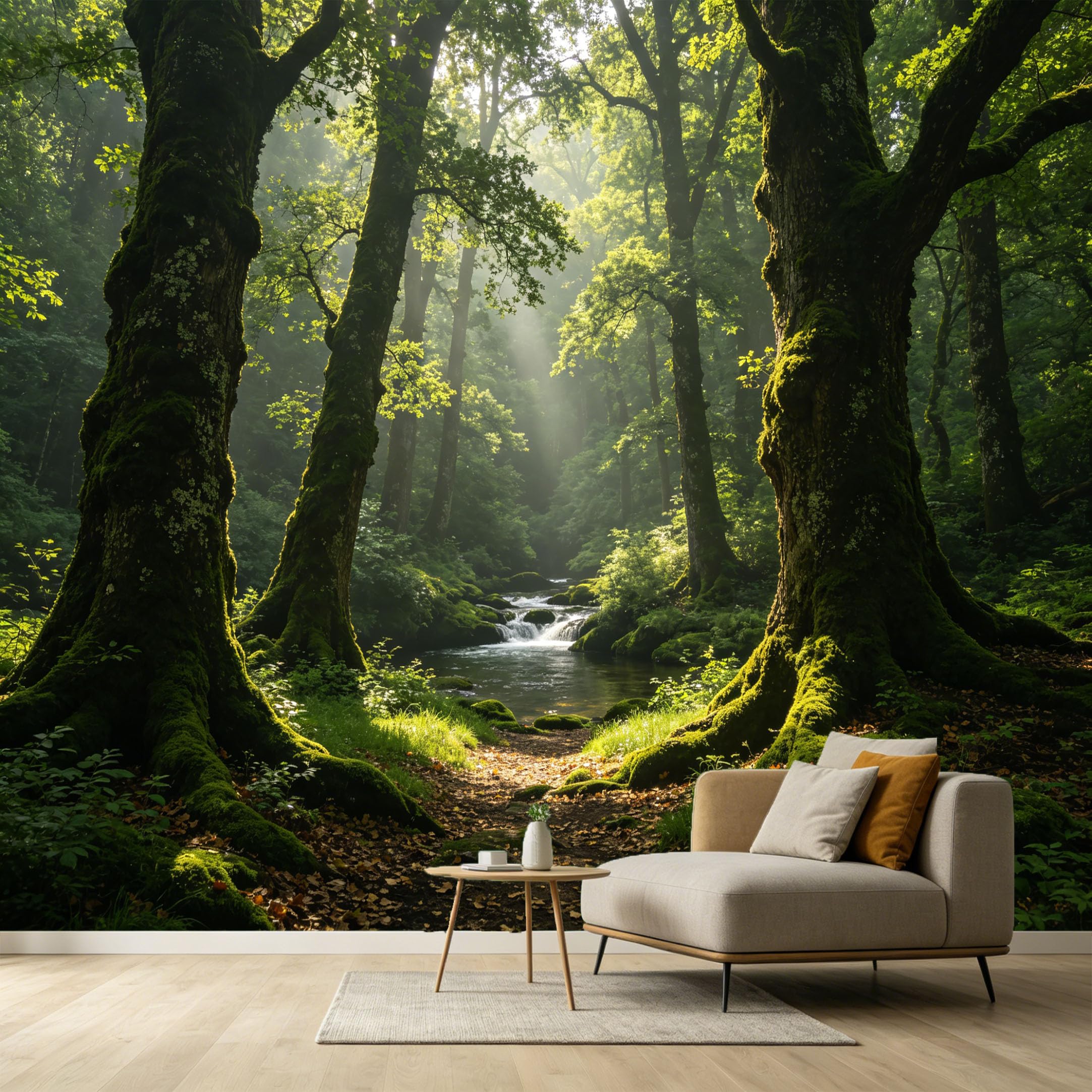 Custom Size Wall Murals Forest Landscape Sunbeams Creek Mossy Trees SelfAdhesive Wall Fabric Removable Large Wallpaper for Photo Living Room Interior Wall Decor
