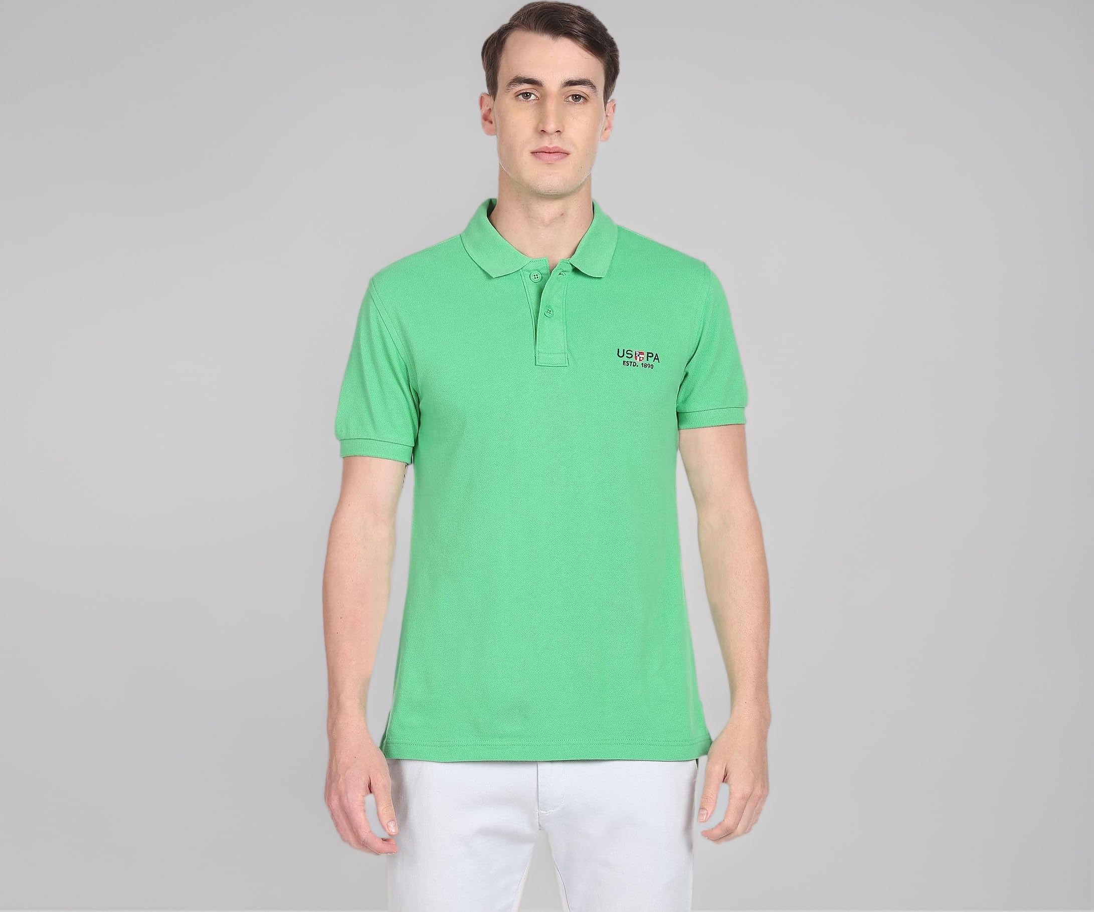 U.S. POLO ASSN. Men's Ribbed Collar Pure Cotton Slim Fit Polo Shirt (USTS5806_Irish Green_S)