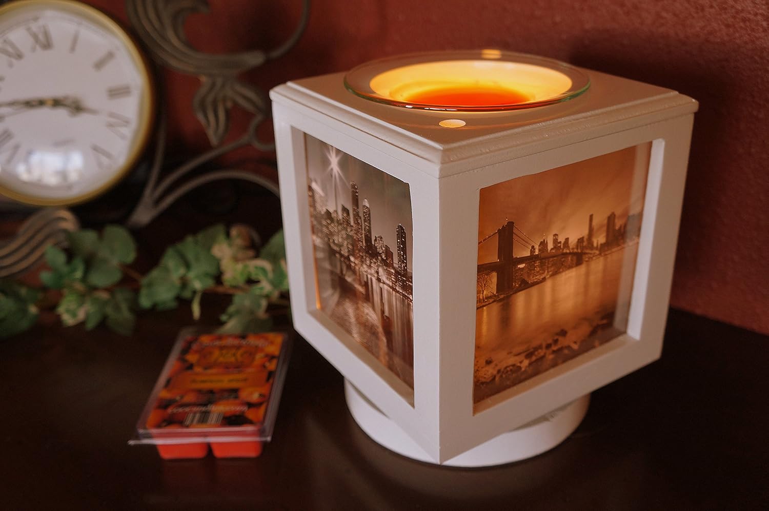 Memory Box Picture Frame Lamp and Electric Wickless Candle Wax Melt Warmer or Oil Burner Combo - Add Your Own Photos! (White Lamp No Photos)
