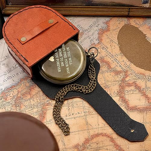 Miniatura 8 de Brújula de reloj de sol grabado Love You Forever con funda de cuero, regalo inspirador para viajeros, aventureros, novios, bautizos, bodas o él |