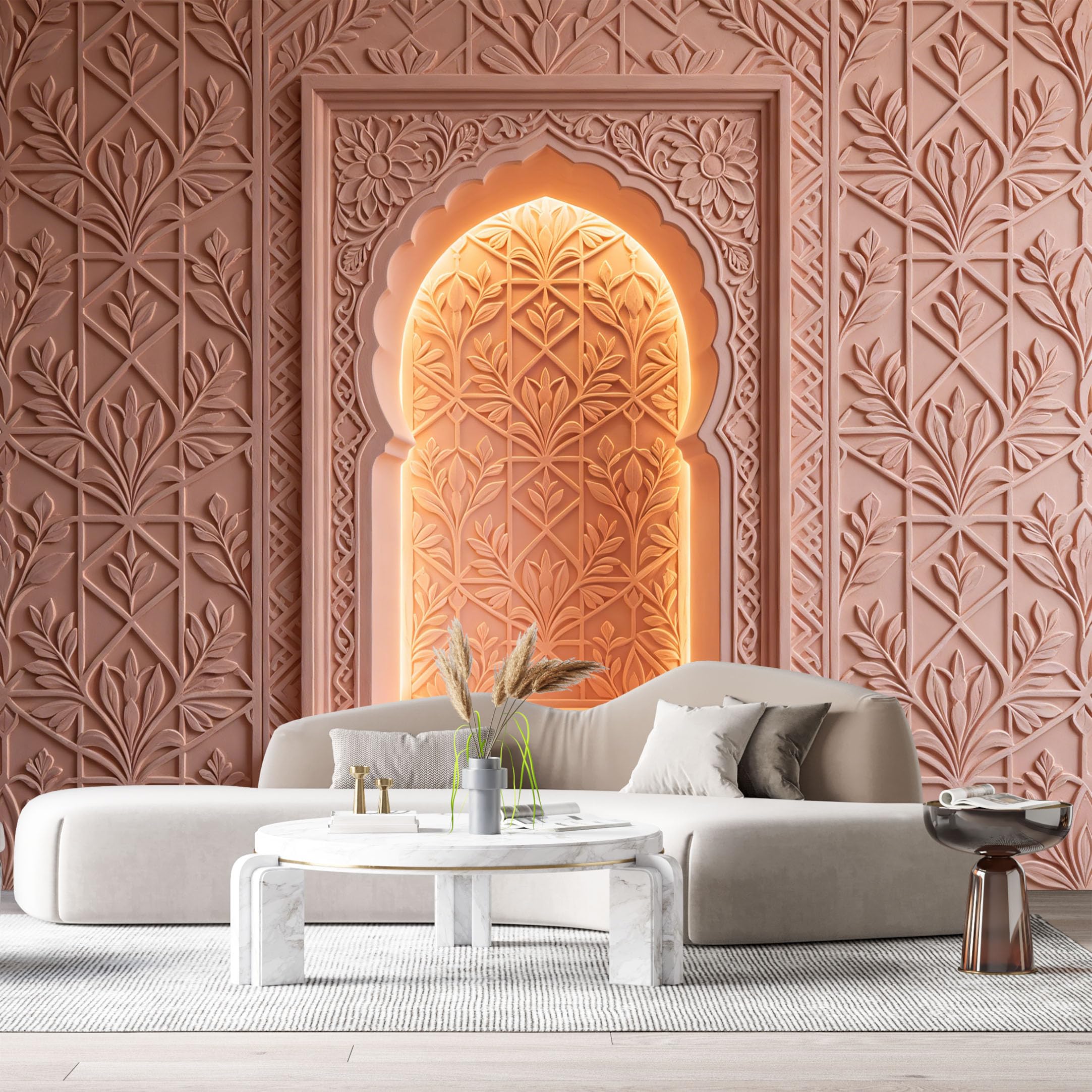 Custom Size Wall Murals Geometric Floral Relief Terracotta Textured 3D Trompe L'Oeil SelfAdhesiveWall Fabric Removable Wallpaper Wall Decor for Living Room Bedroom Bathroom