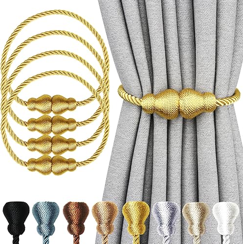 Nieffeiy Paquete de 4 alzapaños magnéticos para cortinas para exteriores, soportes magnéticos decorativos para cortinas de tratamiento de ventanas,