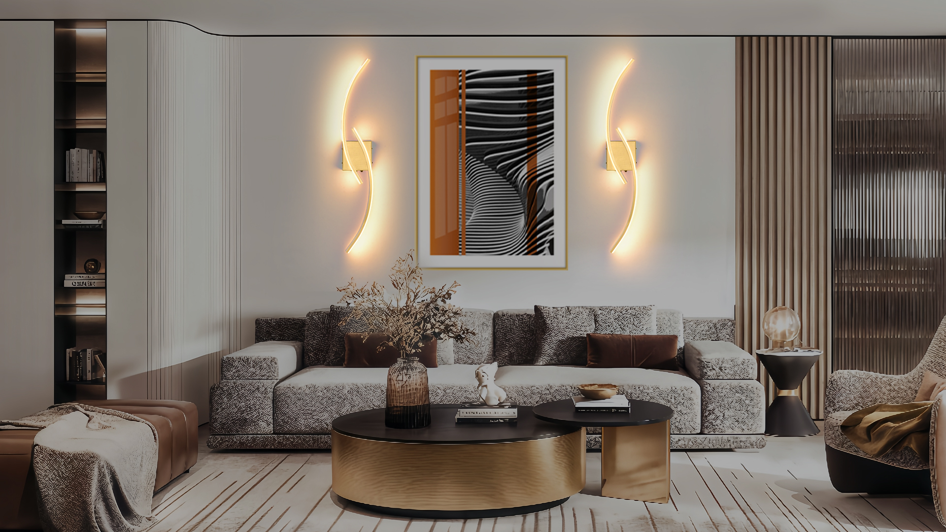 Image of Battery Operated Wall Sconce Set of two, 3000K-6000K LED Dimmable Battery Wall Sconces with Remote Control, USB Rechargeable 31.4 inch gold Wireless Wall Lights for Living Room, Bedroom, Staircases