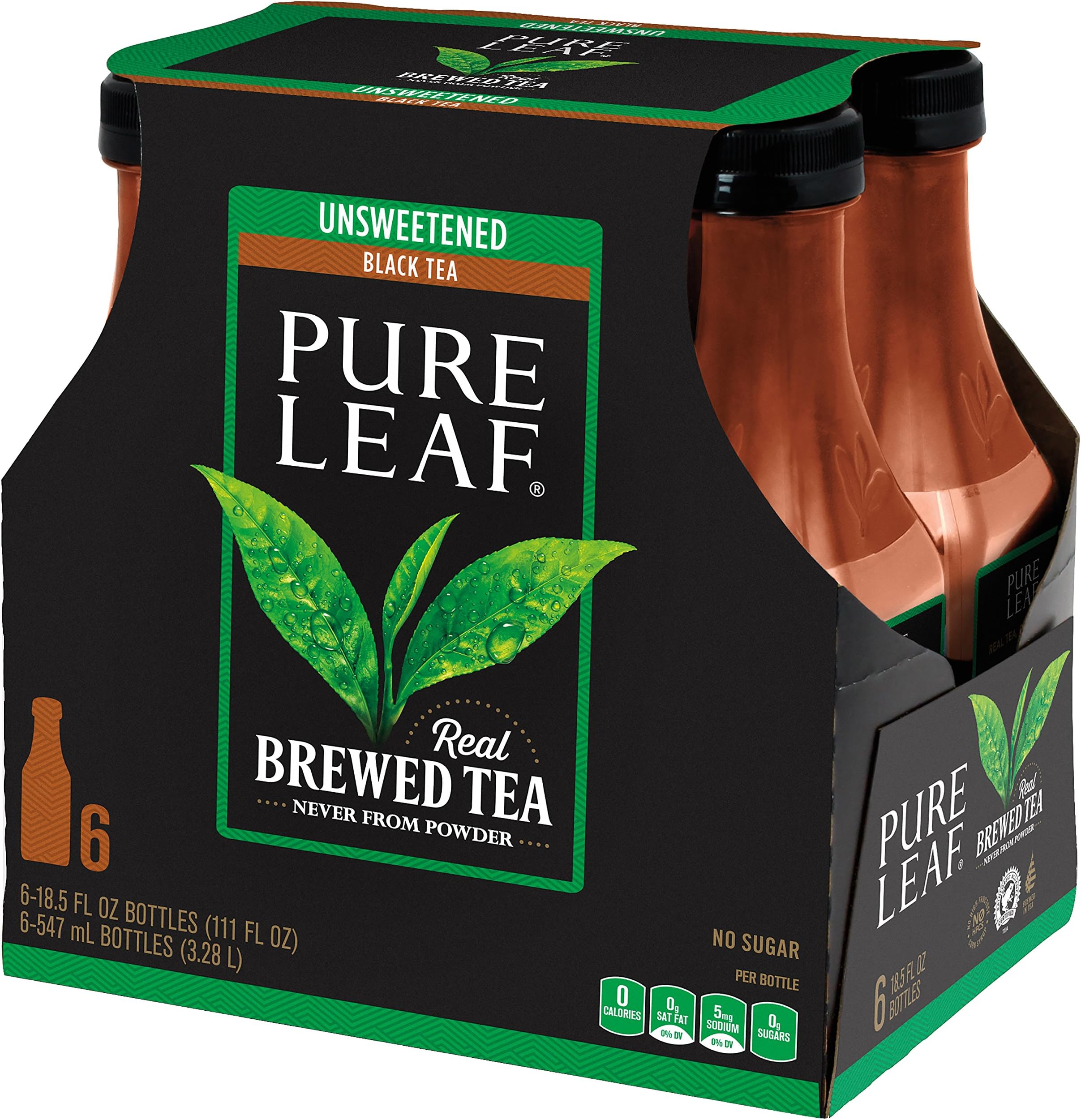 Pure Leaf Iced Tea, Unsweetened, Real Brewed Tea, 0 Calories, 18.5 Ounce Bottles (Pack of 6)