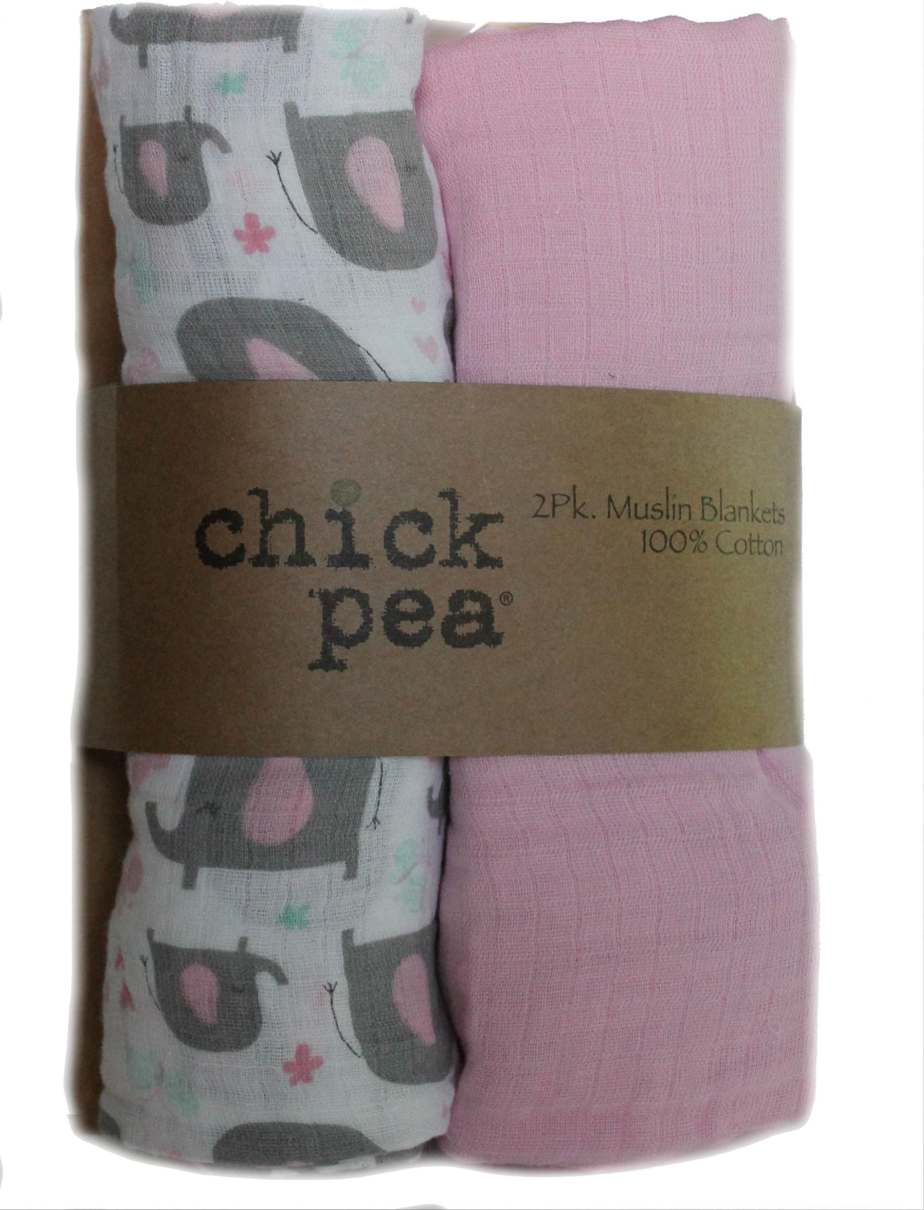 Chick Pea Muslin Swaddle Blankets - Set of 2 Pink Elephant
