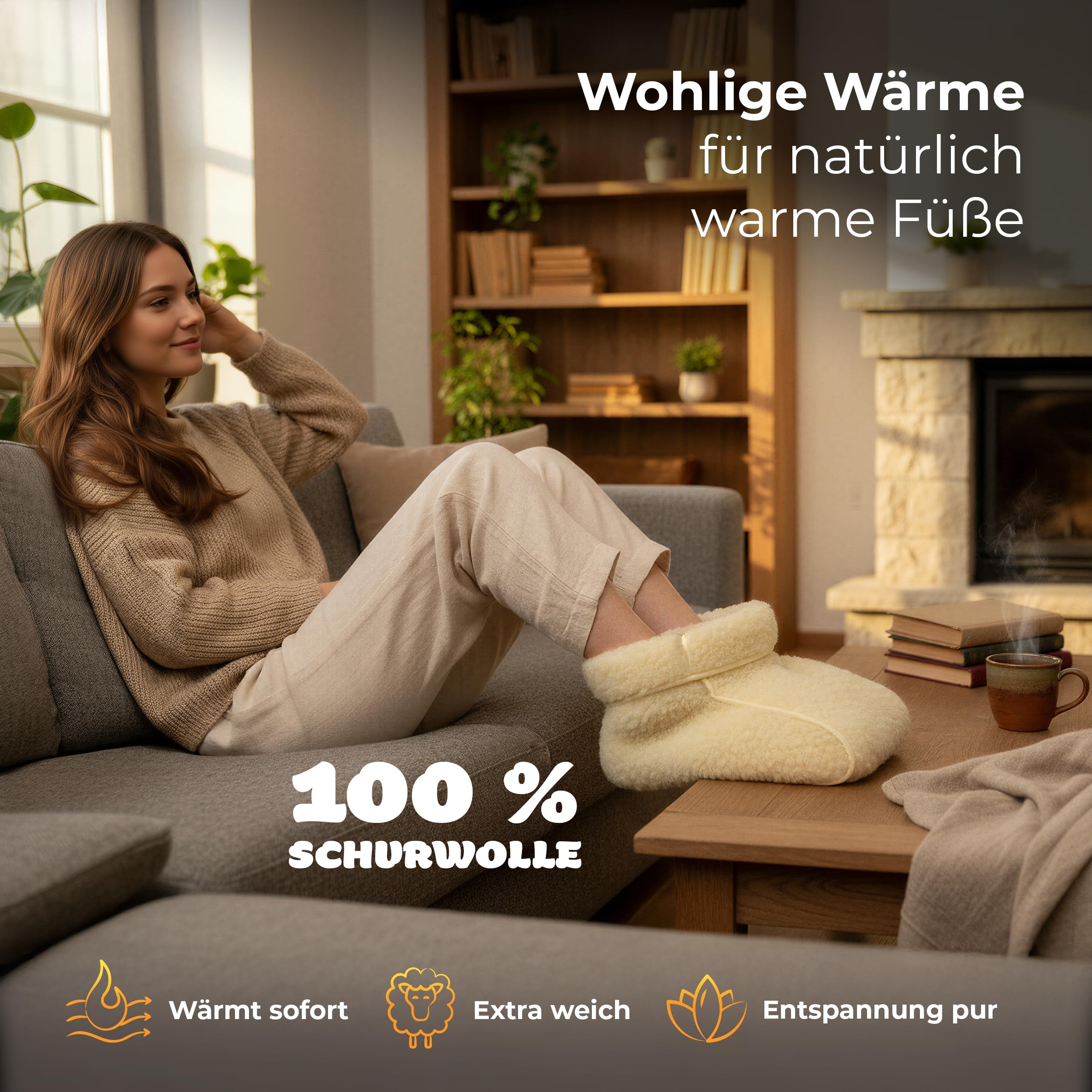 Novaliv Schurwoll-Fußsack 1er Set – Fußwärmer ohne Strom aus 100% Schafwolle für Erwachsene – kuscheliger Fußsack gegen kalte Füße auf Sofa, Couch, Wohnmobil und im Homeoffice im Winter