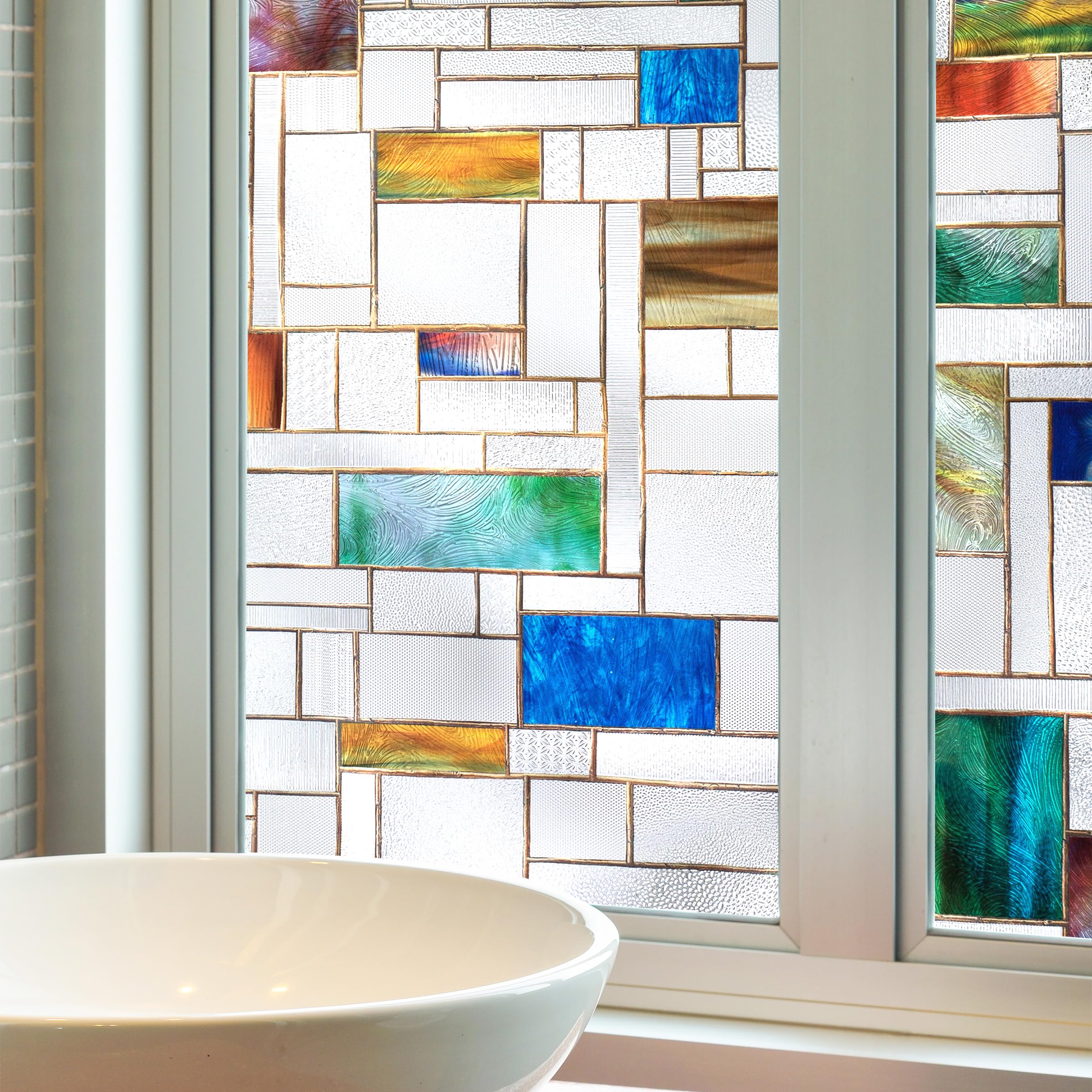 Artscape Horizon | Privacy Window Film with Vibrant Colored Pattern | Non-Adhesive & UV Protection | Easy to Apply & Removable | 24 x 36 Inches | Made in USA