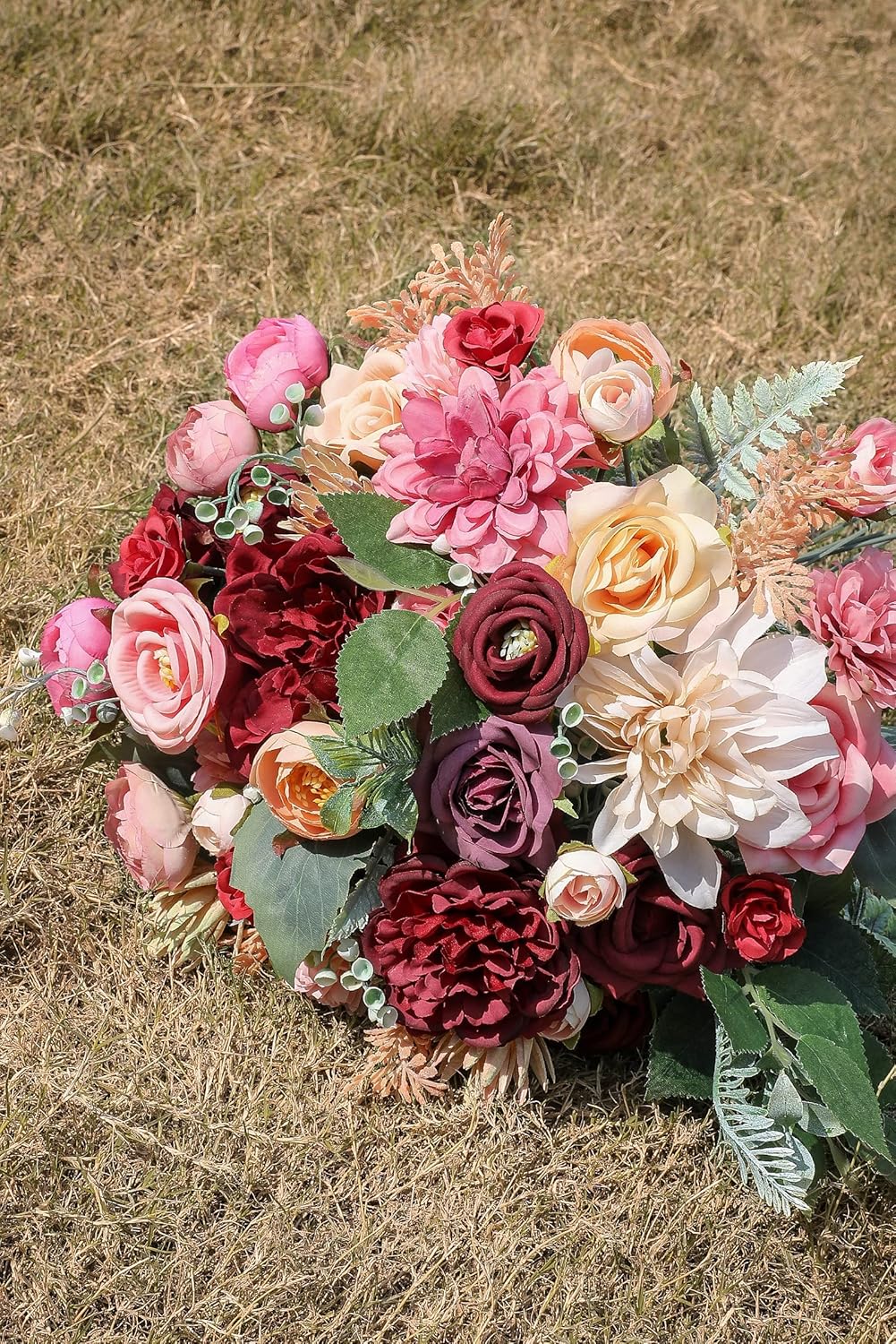 Serra Flora 77pcs Artificial Flowers Combo Box Set Faux Flowers Bulk Flower Leaf with Stems for DIY Wedding Bouquets Centerpieces Baby Shower Party Home Decorations- (Burgundy Pink) : Home & Kitchen