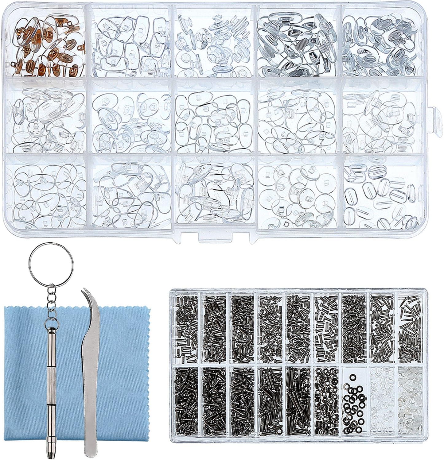 Sumind Eyeglass Repair Kit 150 Pairs Eyewear Nose Pads Set and 1000 Pieces Screws Nut Washer with Tweezers Screwdriver and Cleaning Cloth