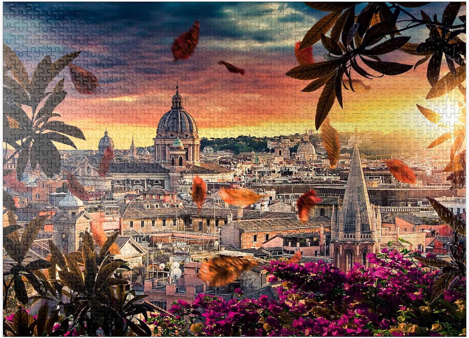 MyPuzzle Beautiful Sunset Over The City of Rome in The Evening - Premium 1000 Piece Jigsaw Puzzle for Adults