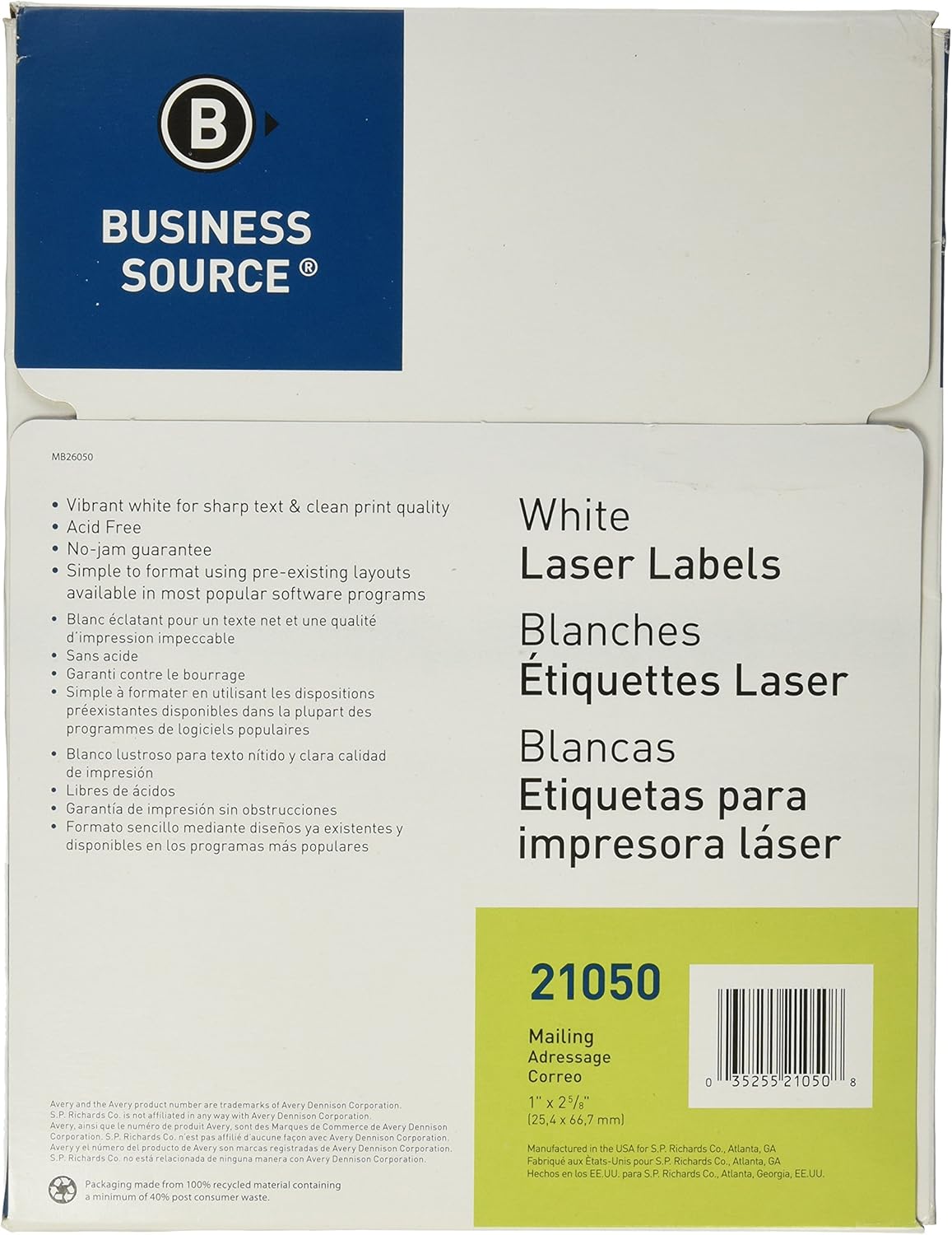 Business Source™ Bright White Premium-Quality Address Labels White 3.5 * 5 inches