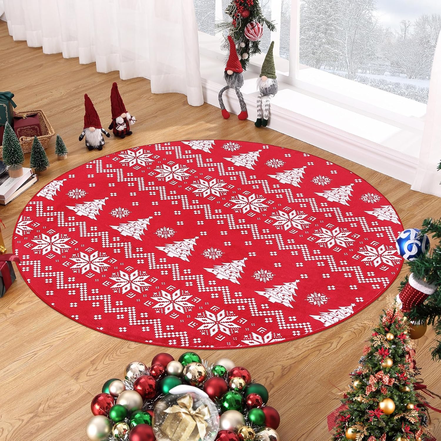 Christmas Indoor Area Rug - Washable Non-Slip Low Pile Decorative Throw Carpet, Festive Xmas Rug for Living Room Bedroom Dining Nursery