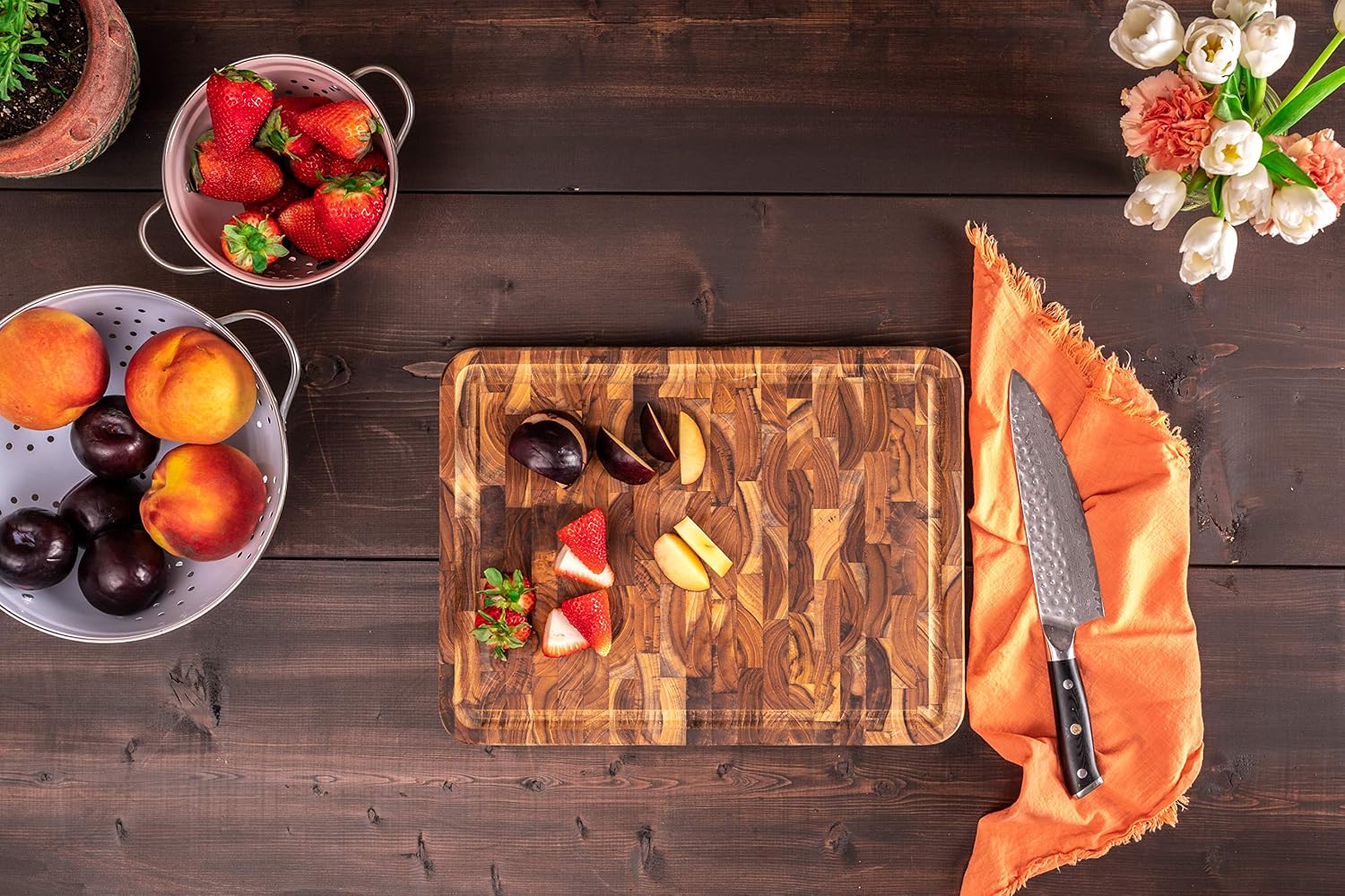 Lipper International Teak Wood End Grain Kitchen Cutting and Serving Board, Large, 15-3/4" x 12" x 1-1/4"
