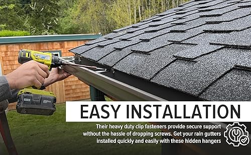 Miniatura 2 de Paquete de 100 perchas de canalón de 5 pulgadas, soporte de canalón de lluvia oculto de alta resistencia con clip, viene con un tornillo