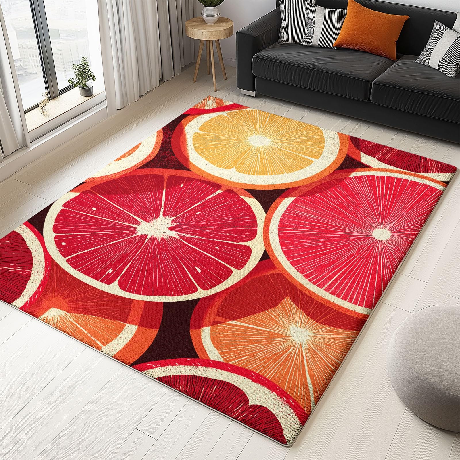 Generico Dywan do biegania Retro antypoślizgowy Pomarańcze Owoce Grejpfrut, Duże Drzwi Dywaniki Zmywalne Krótkie Włosy, 120 x 170 cm Do dużych pomieszczeń - Idealny do Salonu Sypialni Kuchni Czerwony