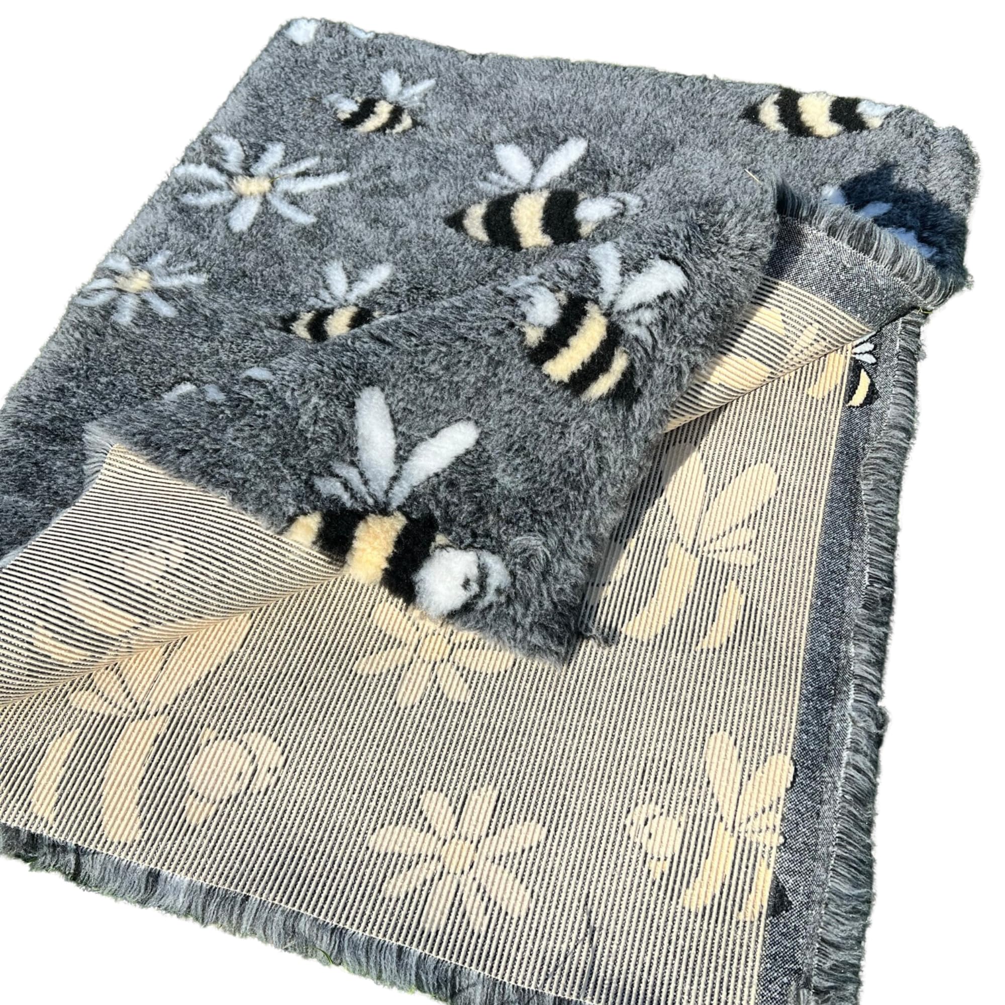 Pawstrading Bee & Daisy Grey Dog Vet Bed Premium Rubber Backed Bedding (Medium (100x75cm))