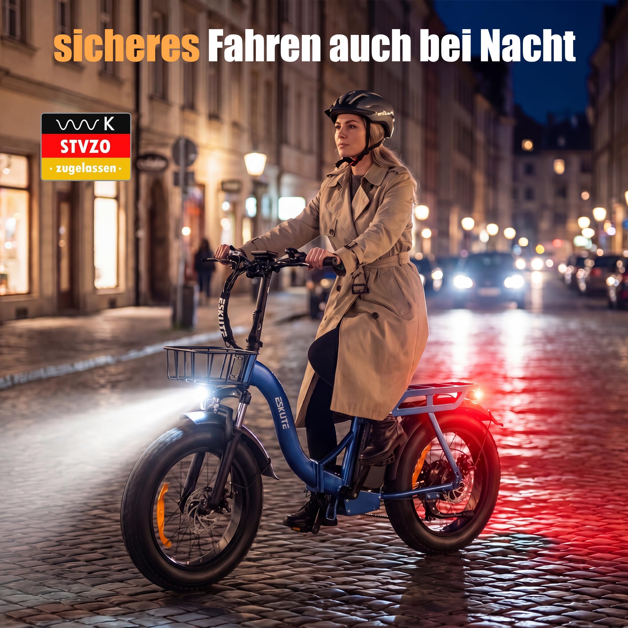ESKUTE E-Bike D202 PRO, 20×4 Zoll faltbares Fatbike, 48V 20,8Ah Akku, bis 100 km Reichweite, 250W Motor, 7-Gang Schaltung, für Herren & Damen, Gelände, Strand & Schnee
